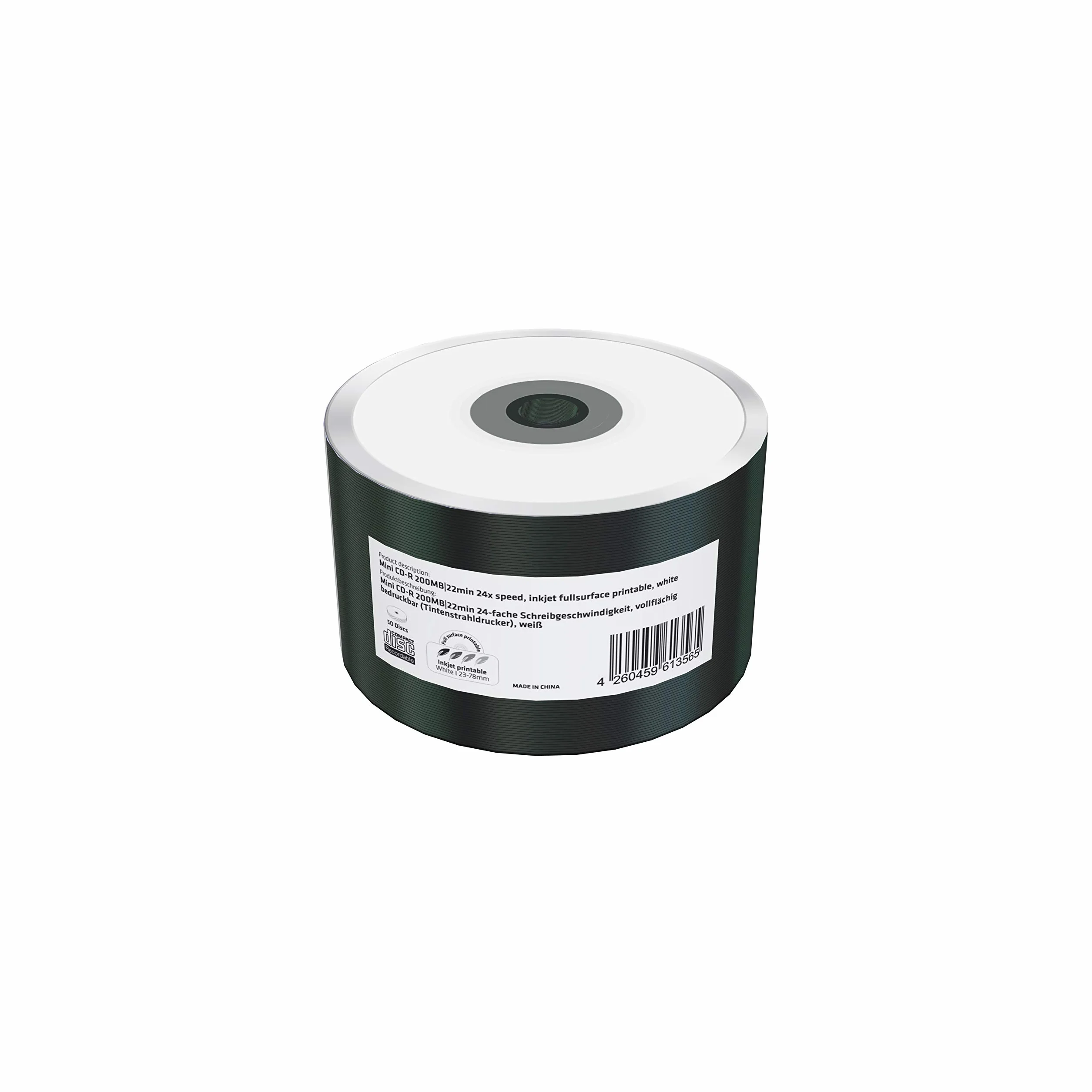 Mini CD-R 200 Mo/22 Min, Vitesse d'écriture 24 Fois, Imprimable sur Toute la Surface (imprimante à Jet d'encre), Lot de 50 dans Film Plastique (rétractable)