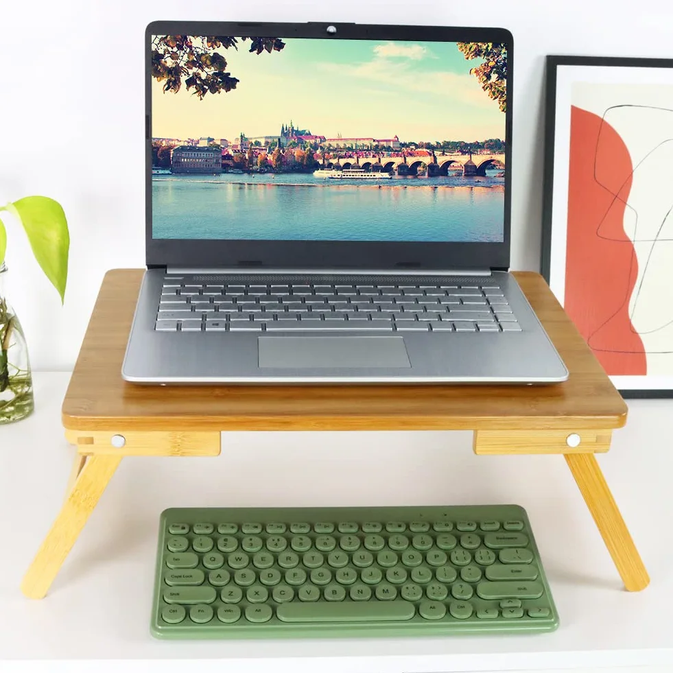 WKWKER Bambou Ordinateur Portable Table De Lap Desk pour Le Lit Petit Déjeuner Plateau De avec Pieds Pliants Table De Lit Portable pour Ordinateur Snack Writing Studio (Naturel)
