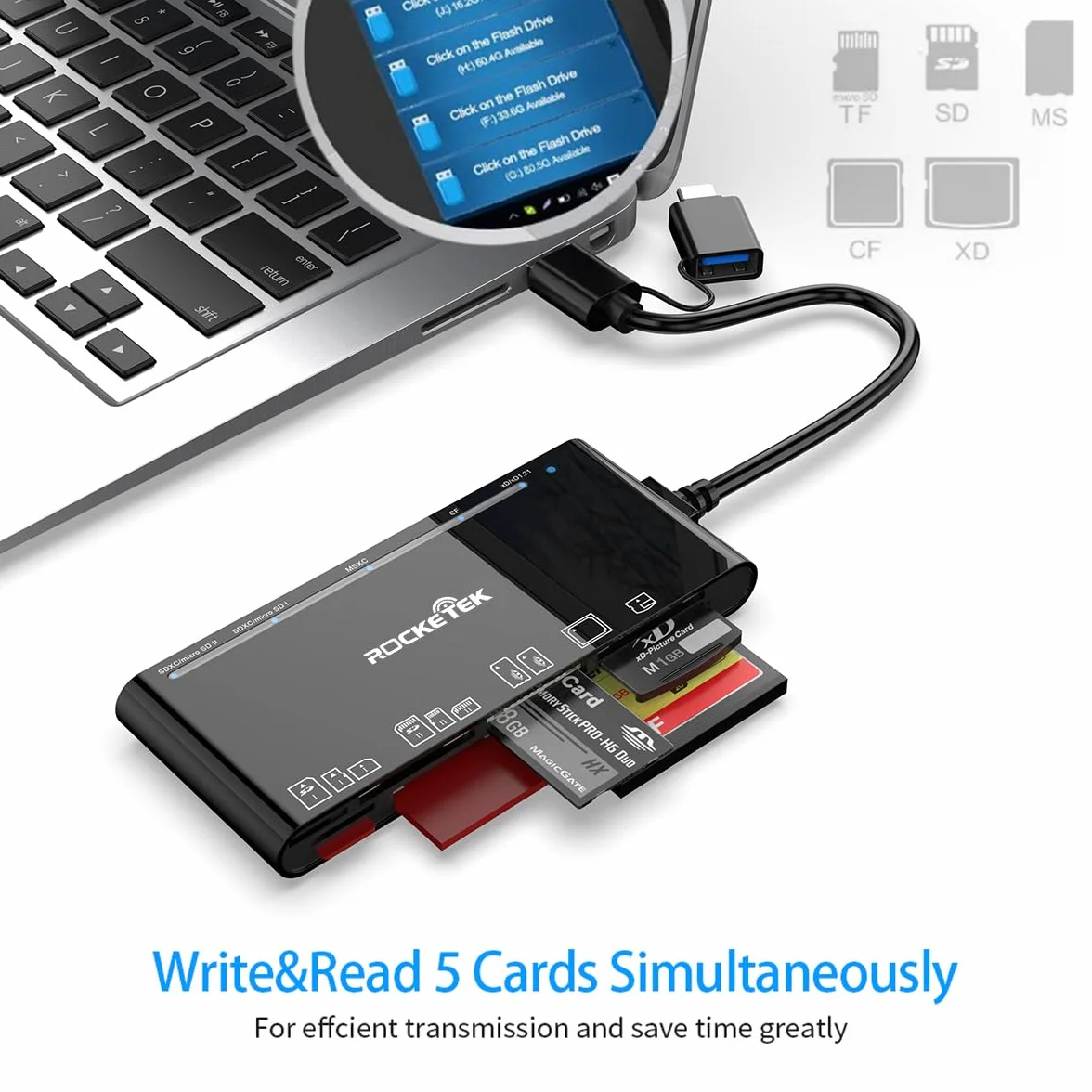 Lecteur de Cartes Multiples USB C USB3.0, SD/TF/CF/Micro SD/XD/MS Lecteur de Cartes mémoire 7 en 1/Adaptateur/Hub pour Cartes SD SDXC SDHC CF CFI TF Micro SD Micro SDXC Micro SDHC MS MMC UHS-I