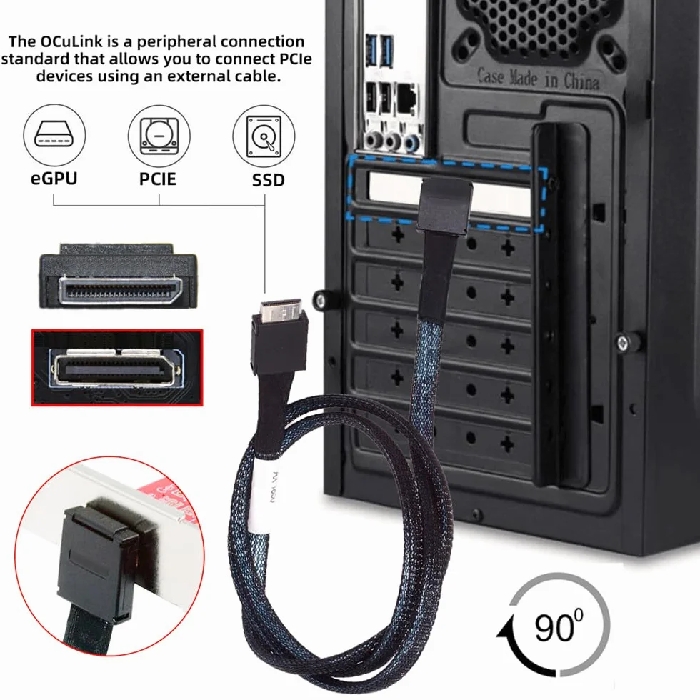 Xiwai Câble Actif OcuLink PCIe 4.0 PCI-Express SFF-8611 4i Mâle vers SFF-8611 pour SSD eGPU Externe, 80 cm