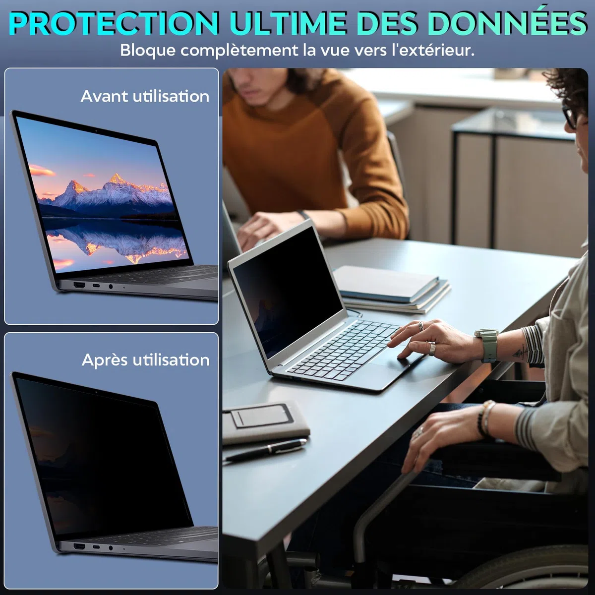 Filtre de Confidentialité pour 14 pouces ordinateurs portables Aspect 16:10, Anti-espionnage, Anti-lumière bleue et Anti-reflets, Amovible, compatible avec Lenovo, HP, Dell, Acer, Samsung, Asus