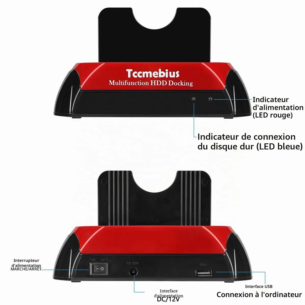USB 2.0 Station d'accueil pour Disque Dur, TCC-S867-DE USB 2.0 à SATA IDE Dual Slots Boîtier de Disque Dur Externe, pour 2.5 "3.5" SSD IDE SATA I/II/III HDD