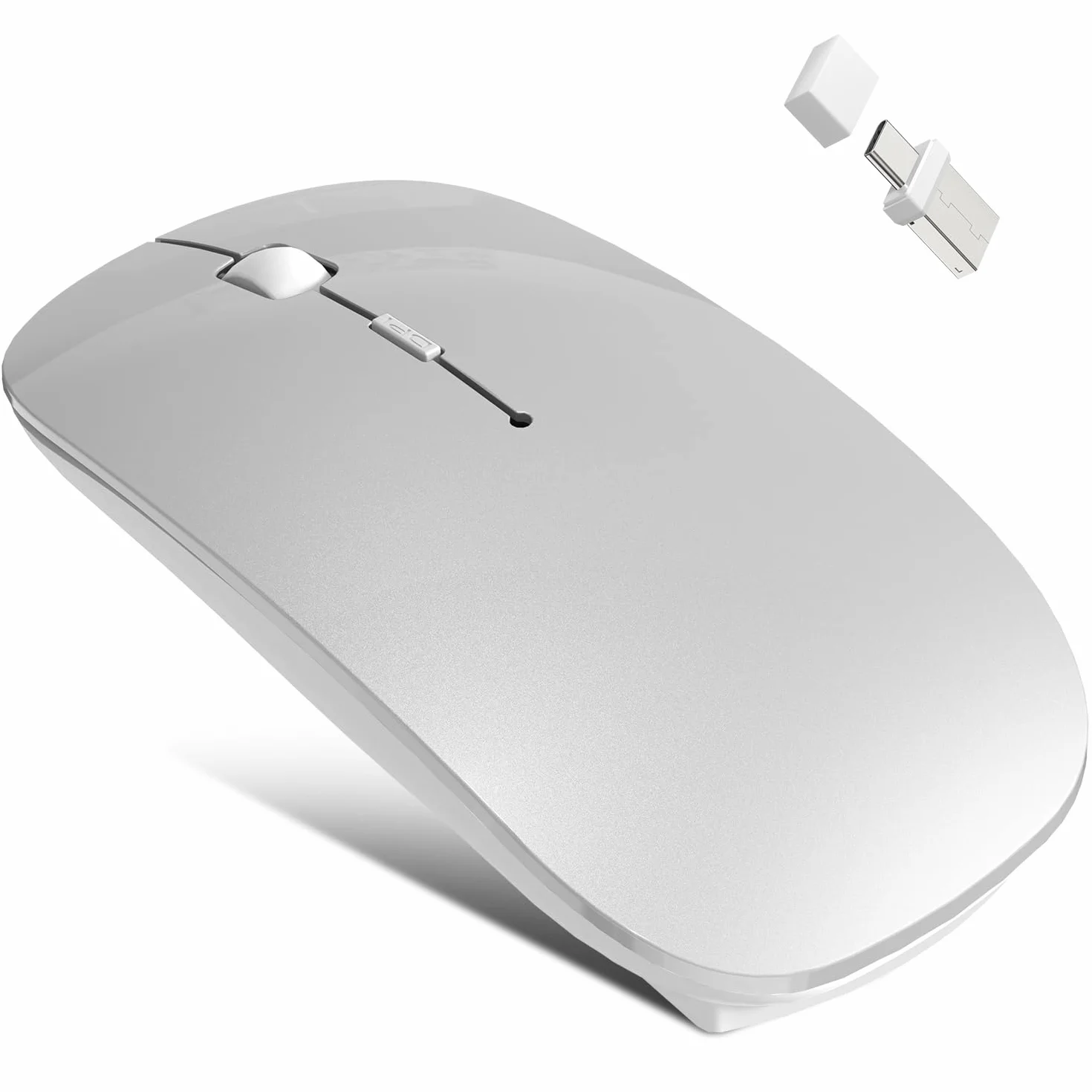 Souris Bluetooth sans Fil pour MacBook Pro/Air/Mac/iPad/Ordinateur Portable/Bureau/Mac/PC/Ordinateur/téléphone - Souris de Bureau Portable Fine et silencieuse avec Adaptateur USB-C 2,4 GHz