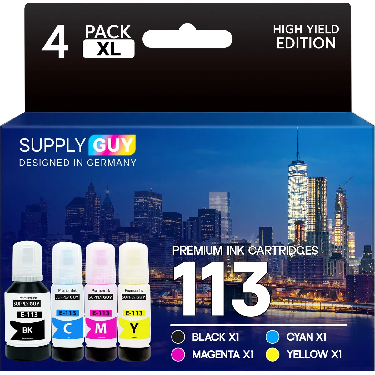 Supply Guy Encre compatibles avec Epson 113 pour EcoTank ET-5150 ET-5170 ET-5800 ET-5850 ET-16150 ET-16650 (4X Bouteilles d'encre 1x127ml, 3x70ml)