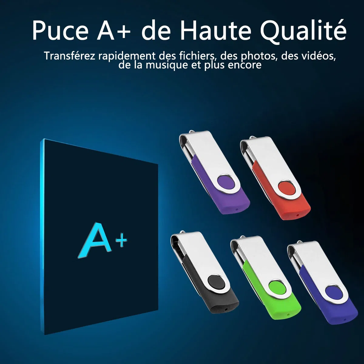 Clé USB 8Go Lot de 5 Flash Drive Cles USB 2.0 Mémoire Stick Stockage Pivotantes Porte Clef USB U Disque (5 Couleurs Mélangées:Rouge Vert Noir Bleu Violet)