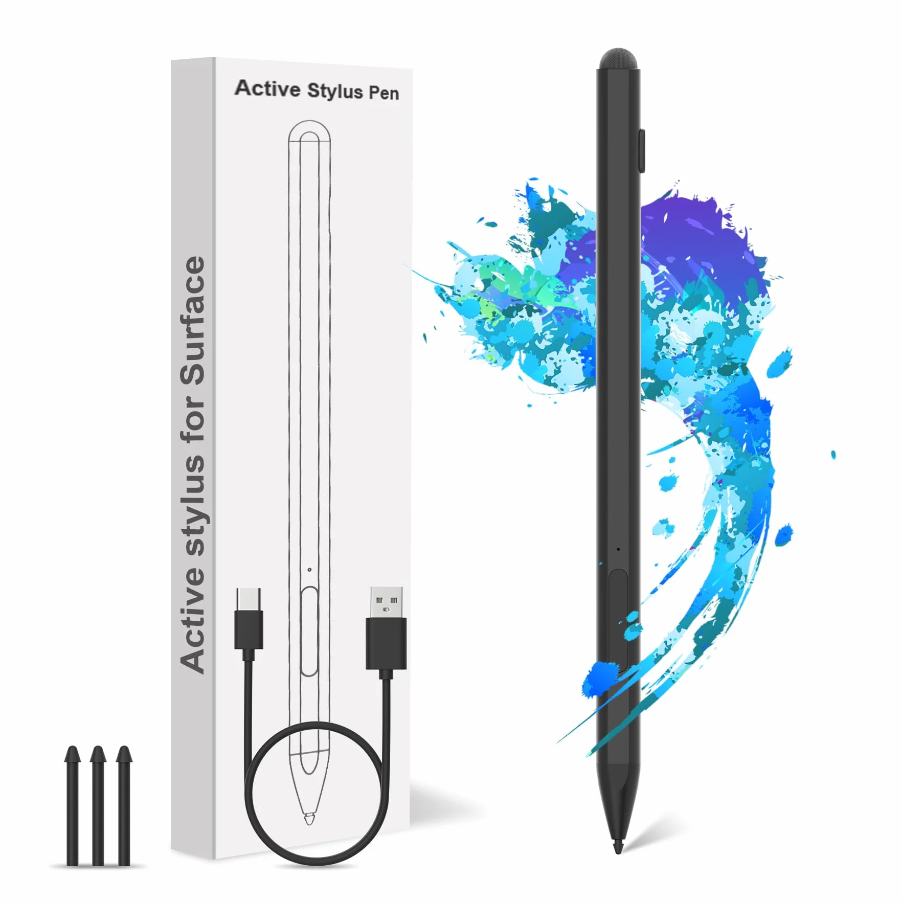 Stylet pour Surface Pro 12/11/10/9/8/7, Stylo Rechargeable avec Rejet de la Paume, 4096 Niveaux de Pression, Magnétique pour Surface Laptop 1-5, Surface Go 4/3/2, Book, Studio