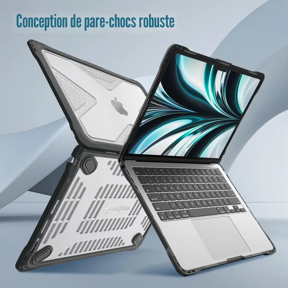 FINTIE Coque Compatible avec MacBook Air 13.6 Pouces M5 M4 M3 M2 (2026/2025/2024/2022) - Etui Rigide Robuste avec Bords Antichoc, Housse Hybride Protection Renforcé, Noir