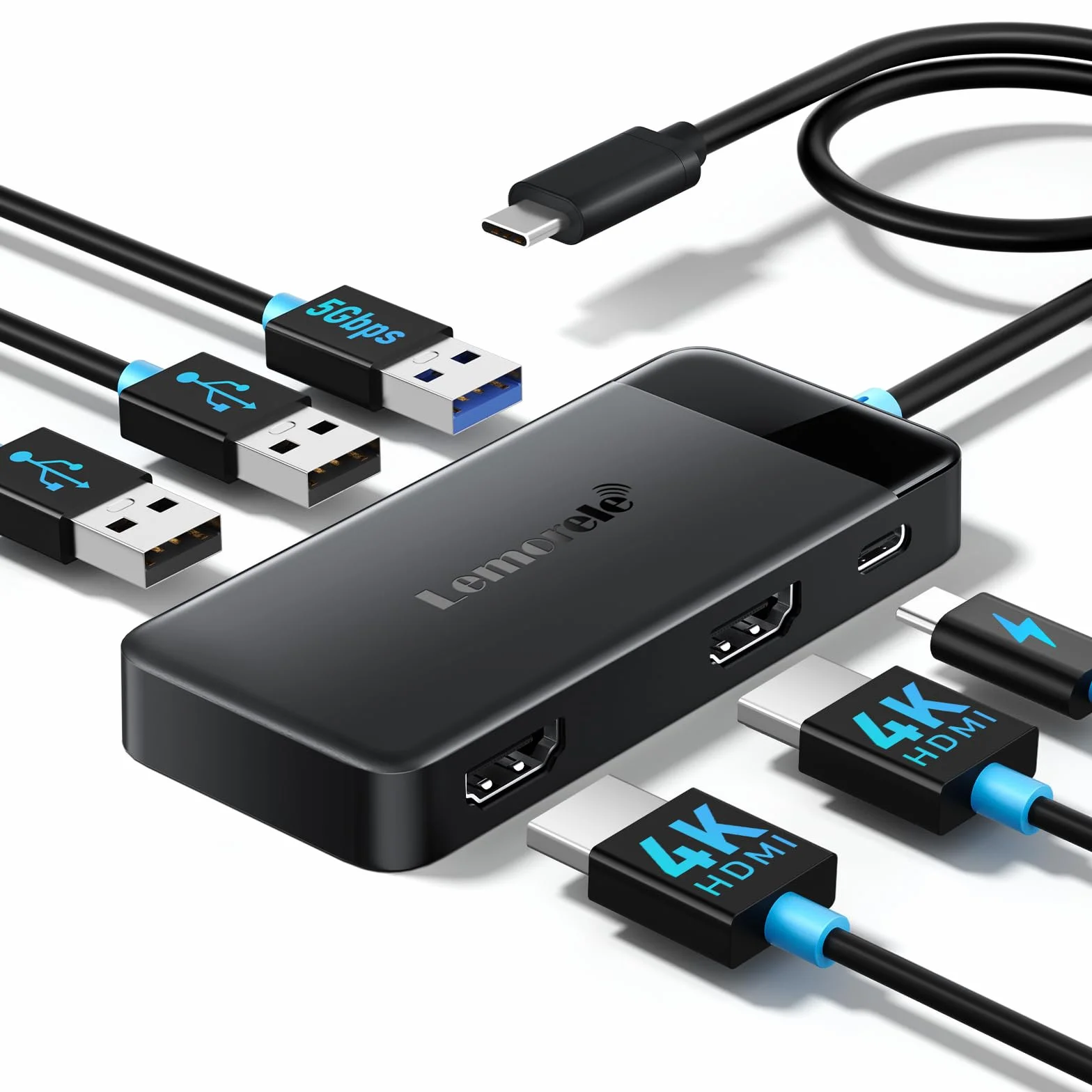 Lemorele 6 in 1 USB C Hub, Dual HDMI 4K, PD 100W, USB 3.0, 2*USB 2.0, Docking Station for MacBook, Dell, Surface, Steam Deck, Switch