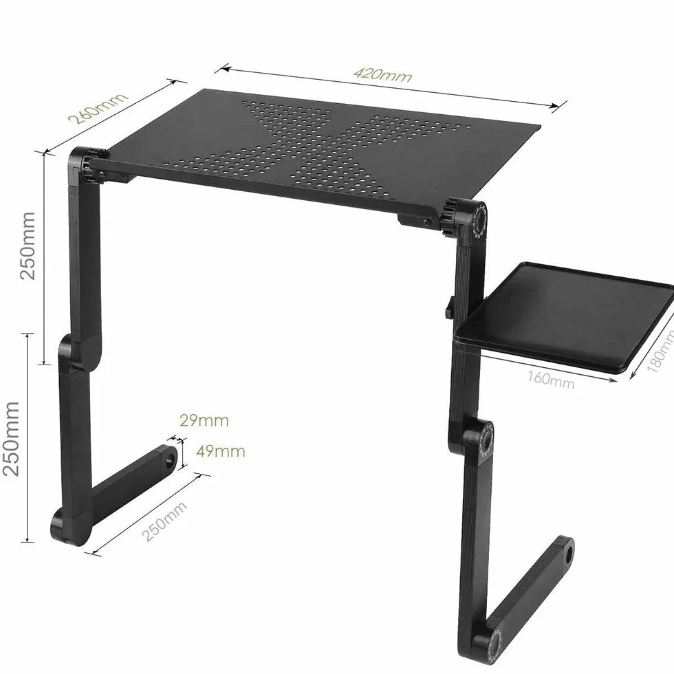 HUOLE Table de Lit, Petite Table pour Ordinateur Portable-Table d’Ordinateur Pieds réglables en Hauteur-Tablette, Plateau pour Petit Déjeuner (Noir)
