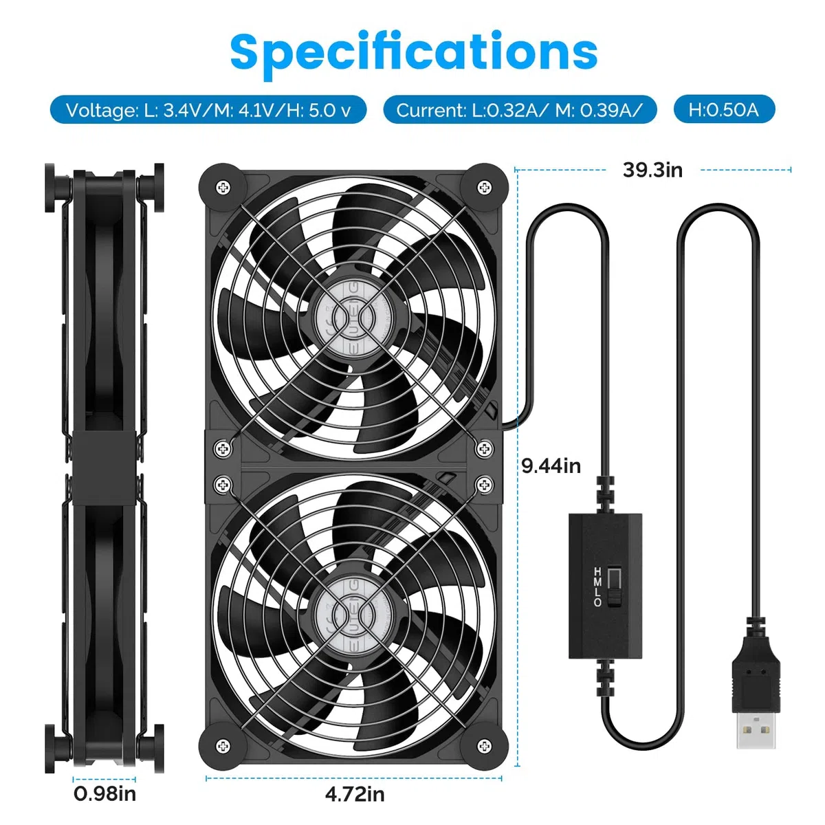 ELUTENG Ventilateur USB 120mm 2 en 1 5V, 3 Vitesses Double Rangée avec 8 Pieds Absorbant les Chocs Petit Ventilateur PC Silencieuse pour PS5/Ordinateur Portable/TV Box/Routeur