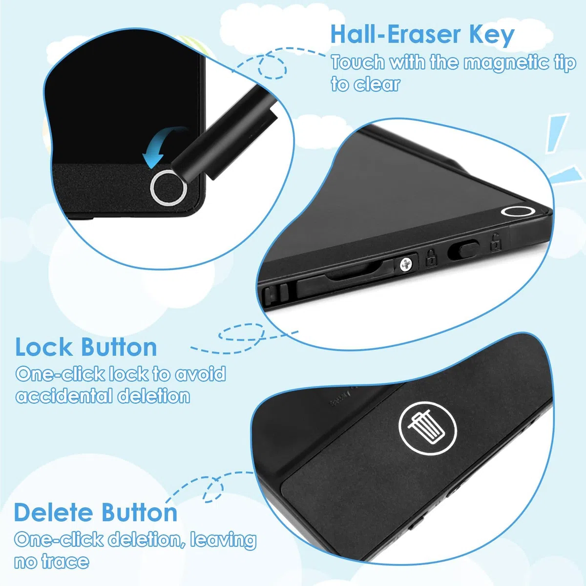 Tablette d'écriture LCD de 16,5 cm avec stylo pour adultes, bloc-notes électronique effaçable avec capteur Hall clair, bloc-notes de bureau de 16,5 cm, planche à dessin avec fonction de verrouillage