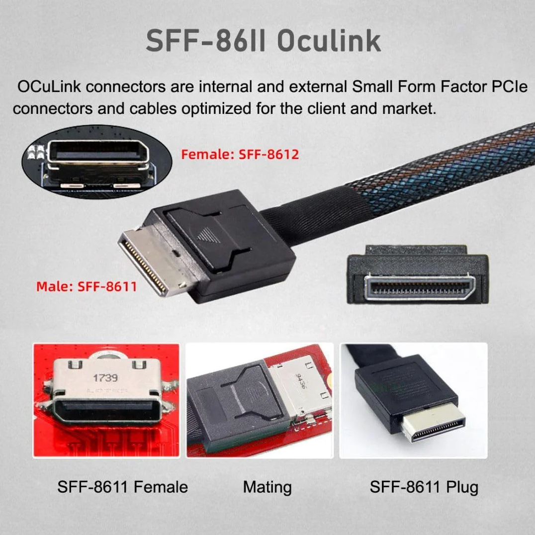 CY OCuLink PCIe PCI-Express SFF-8611 4i to OCuLink SFF-8611 SSD Data Active Cable 50cm