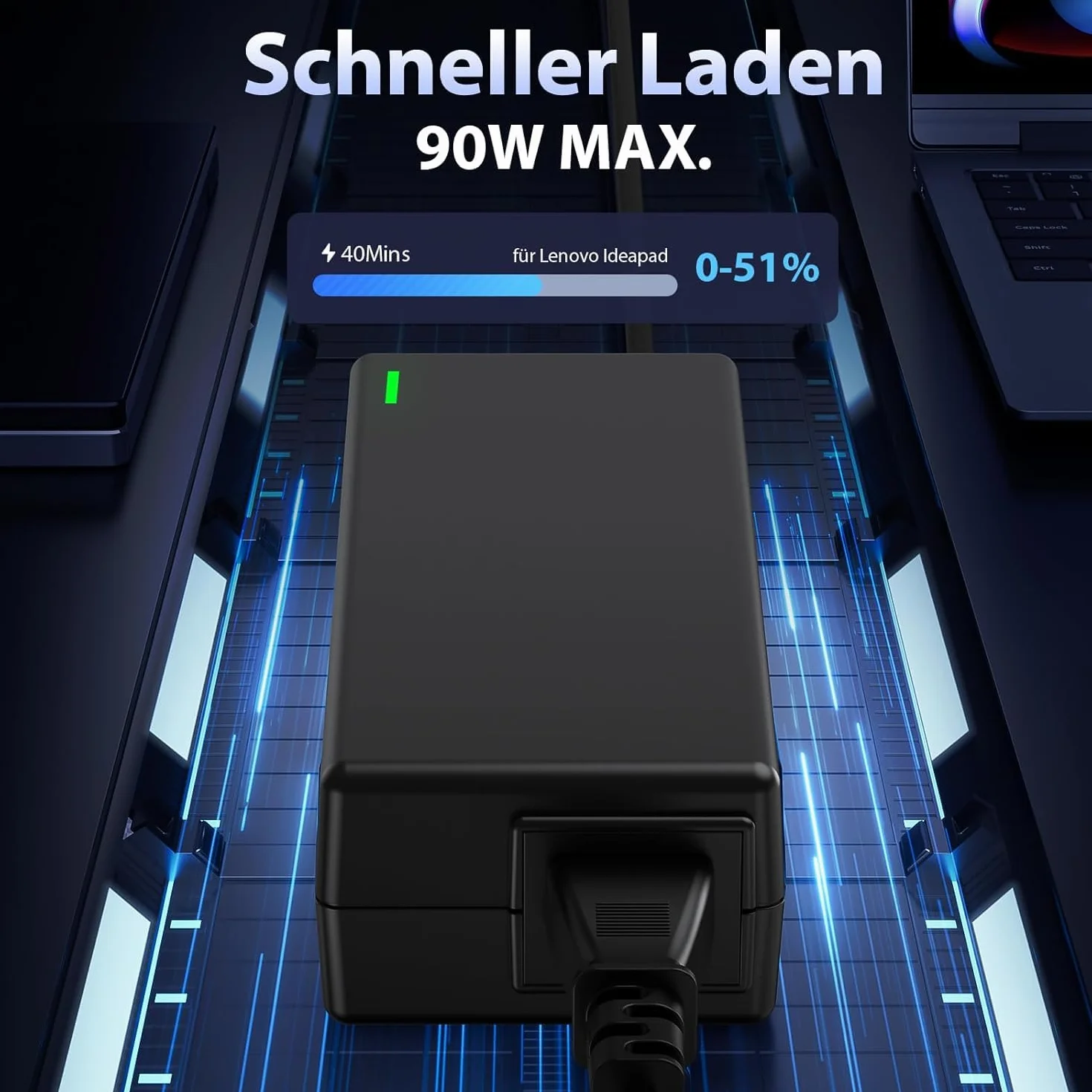 90W Chargeur Universel PC Portable – Câble d'alimentation pour Ordinateur Portable HP, ASUS, Lenovo, Dell, Acer, NUC et Autres – 18.5V à 20V, 4.74A, 15 Connecteurs, Pas de USB-C