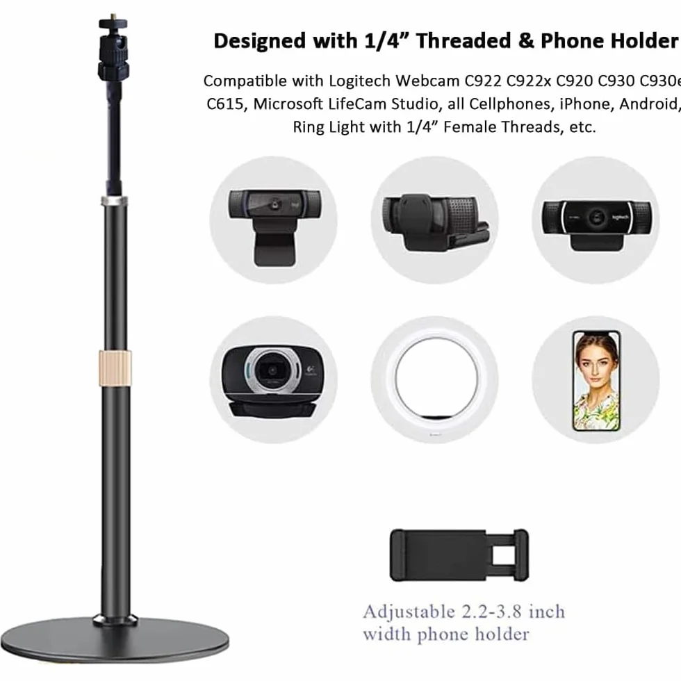 Support de téléphone pour webcam Logitech C922, C930e, C920S, C920 Type d'extension flexible en col de cygne