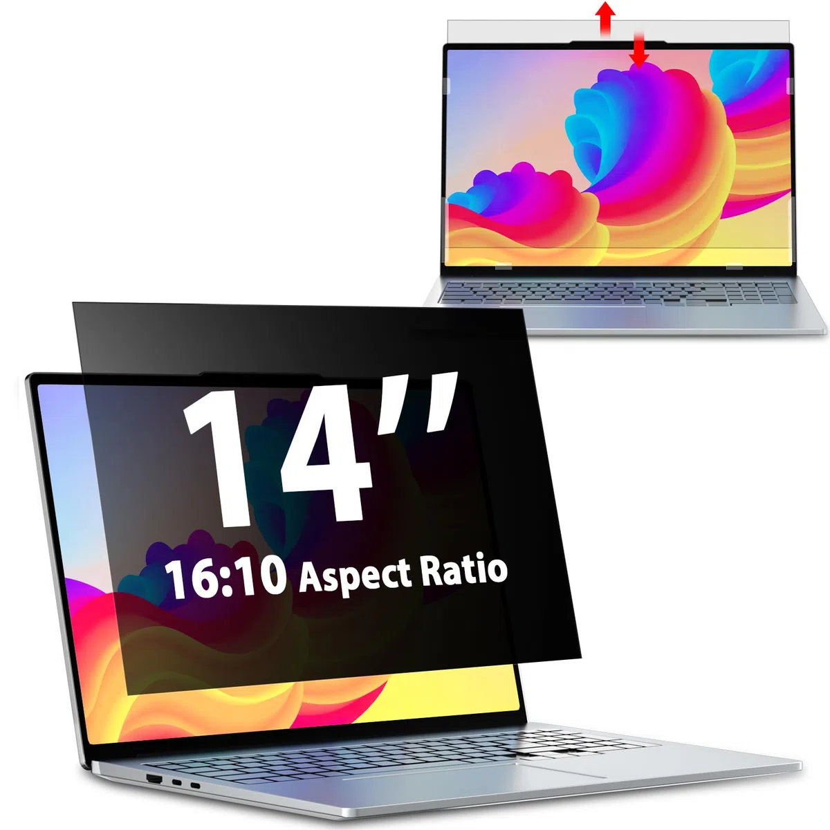 Filtre de Confidentialité pour 14 pouces ordinateurs portables Aspect 16:10, Anti-espionnage, Anti-lumière bleue et Anti-reflets, Amovible, compatible avec Lenovo, HP, Dell, Acer, Samsung, Asus