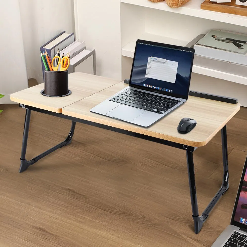 Table de lit Pliable et réglable, Plateau pour Ordinateur Portable avec Plateau inclinable, tiroir, Bureau de lit en Bambou,Support d'Ordinateur (56 * 33 * 24cm)