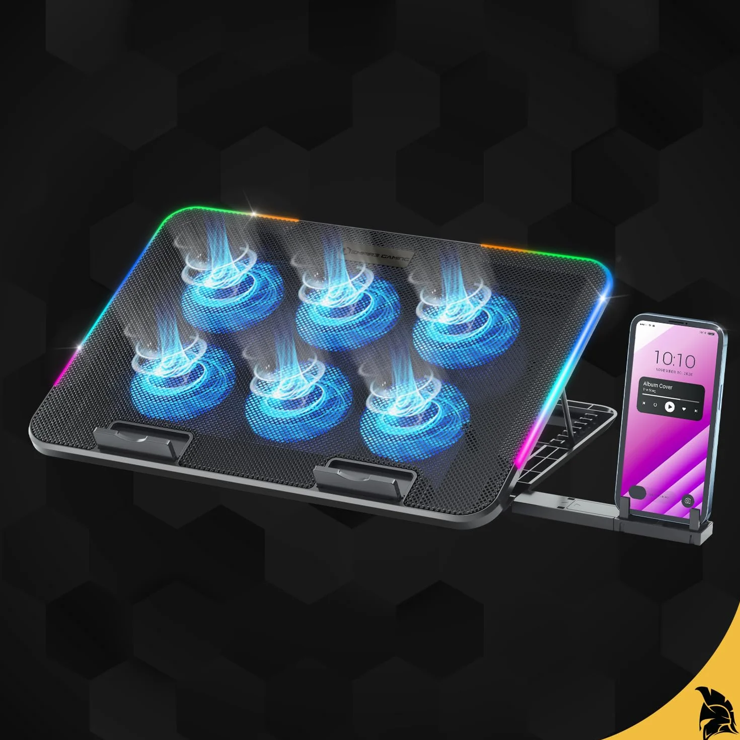EMPIRE GAMING - Guardian C600 Refroidisseur PC Ordinateur Portable 12’’ à 15,6’’ - 6 Ventilateurs - Molette de Vitesse - 7 Modes RGB - 5 Hauteurs Réglables – Support Amovible