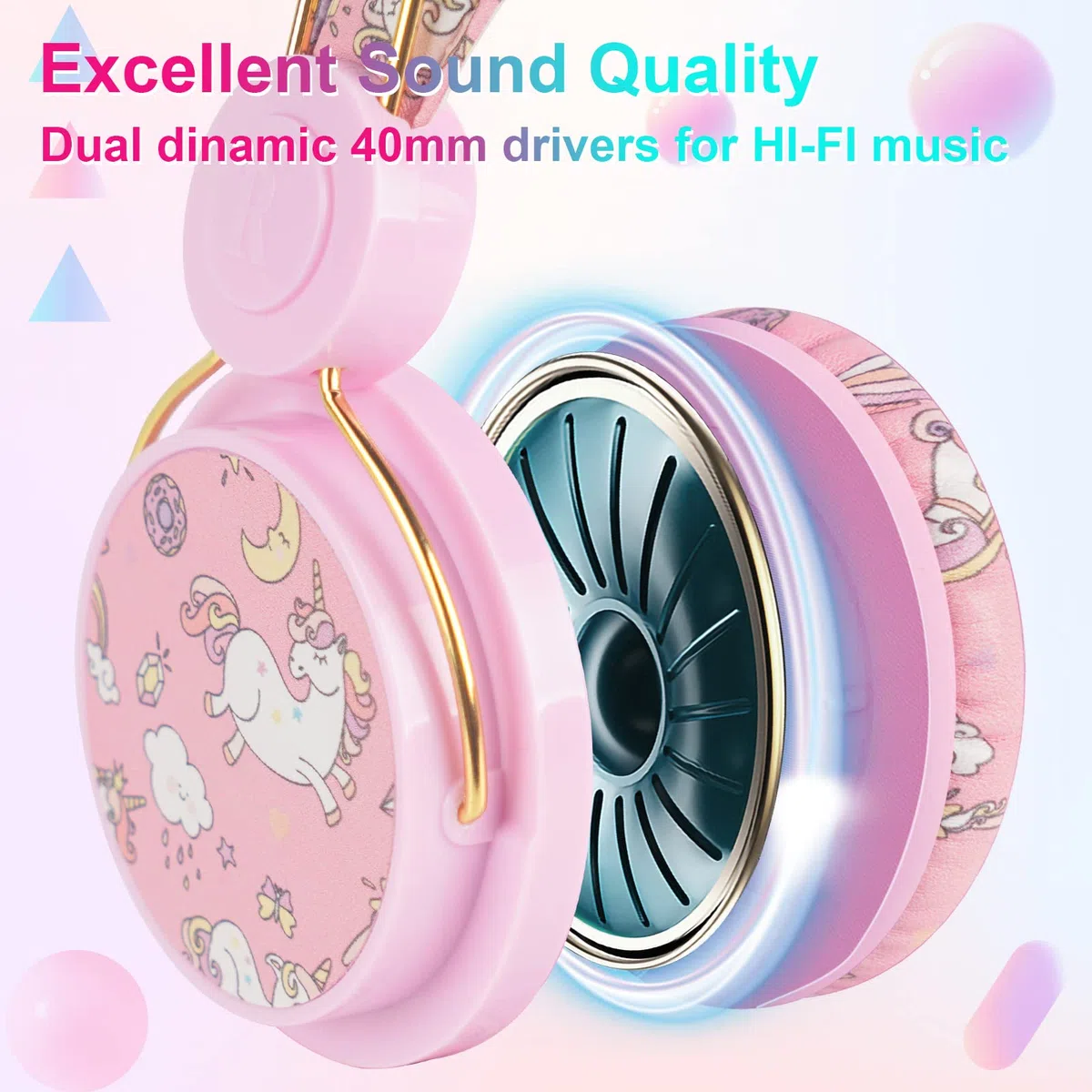 JYPS Casque Audio Enfant, Licorne/Dinosaures Casque Filaire pour Enfants avec Micro pour Filles/Garçon de 3 à 10 Ans, Musique Ecouteurs pour iPad/Tablet l'école-Cadeau Licorne pour Filles (Rose)