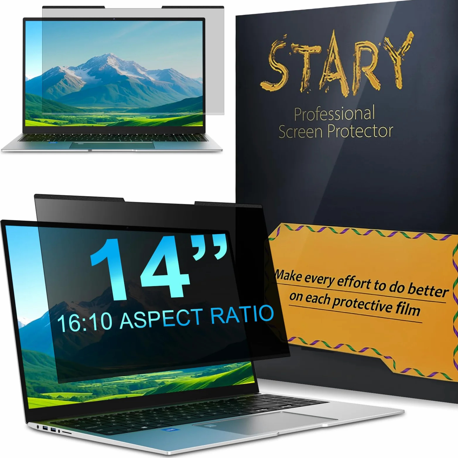 STARY Magnétique Filtre de Confidentialité pour Ordinateur Portable 14 Pouces 16:10 - Ecran Confidentialité Anti Espion,Anti-Lumière Bleu Laptop Privacy Screen Protector