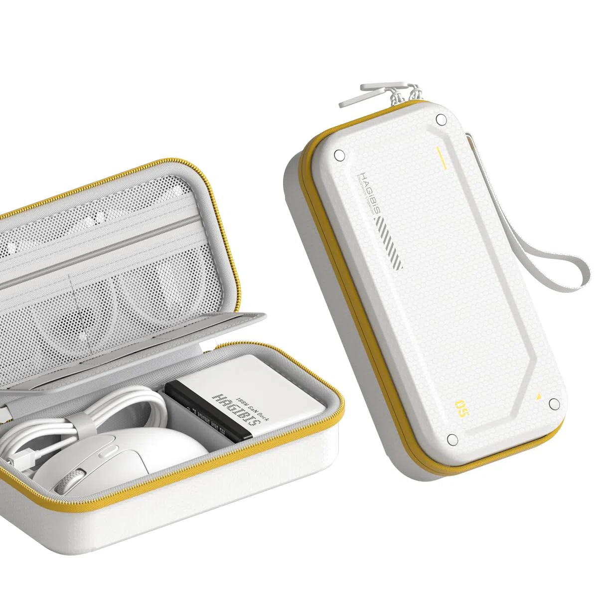 Hagibis Organiseur électronique de Voyage en EVA Rigide PU Pochette de Transport Portable pour Souris, Chargeur, câbles, Banque d'alimentation, Cartes SD, disques Flash USB, Accessoires (Blanc)