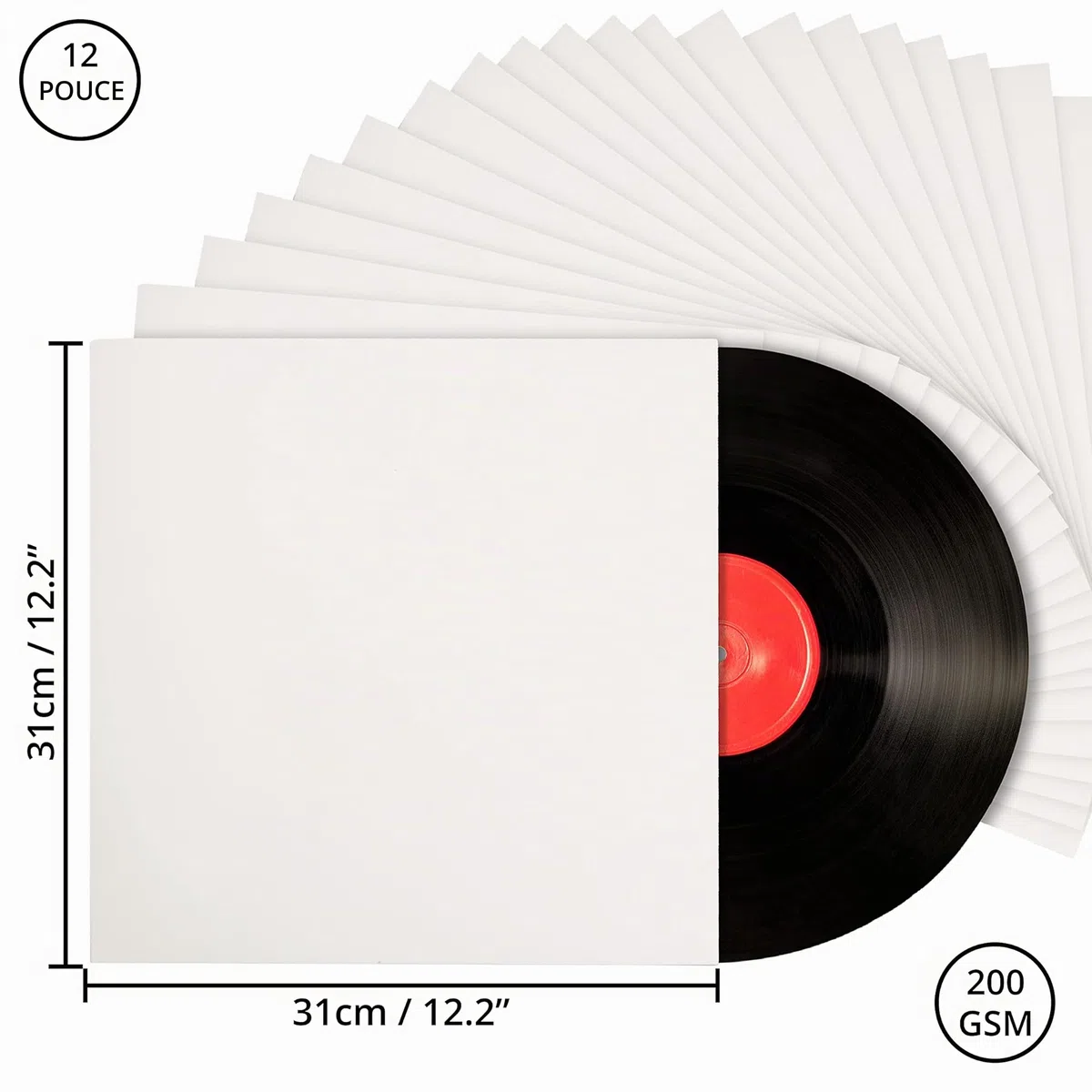 BELLE VOUS Pochette Vinyle 33 Tours Blanche de 12 Pouces (Lot de 25) - L31 X l31 cm - sans Trou Central, Protection Vinyle sans Acide - Pochettes d’Album Vierges et Brutes