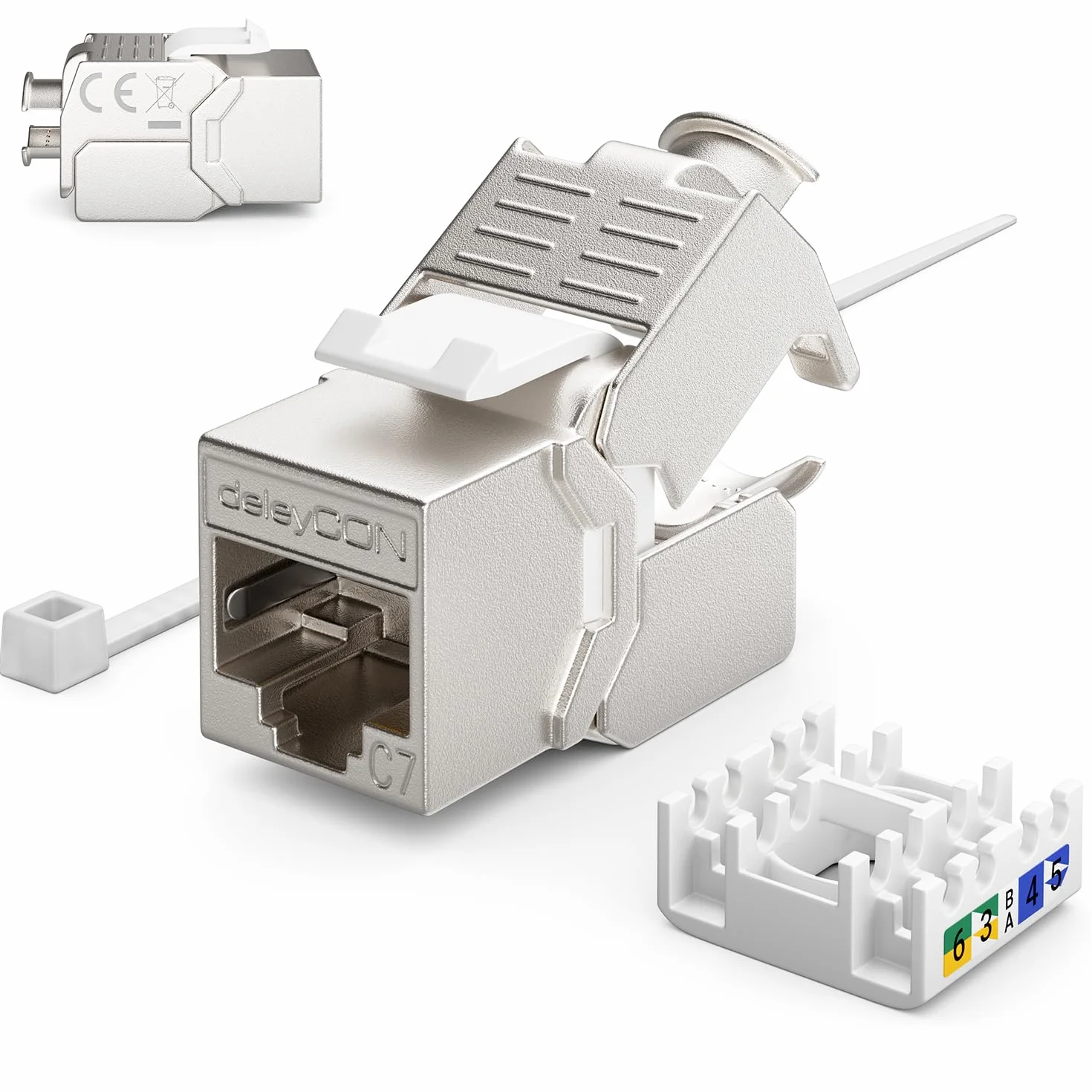 deleyCON 4X Module Keystone Cat 7 Optimal pour Câbles CAT7/CAT6/CAT6a - Compatible avec Câbles D’Installation, de Raccordement et Réseau - Blindage STP - Port RJ45-1000 MHz, 10 Gbit/s - (LSA)