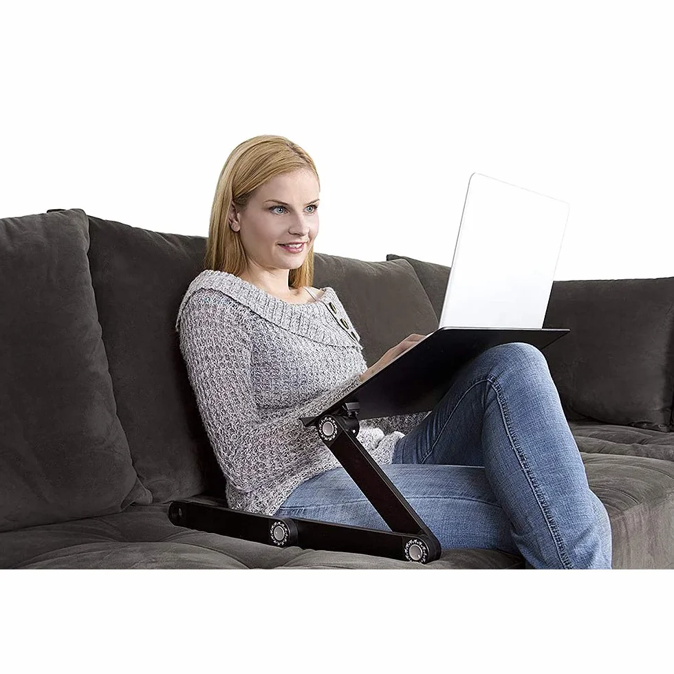 HUOLE Table de Lit, Petite Table pour Ordinateur Portable-Table d’Ordinateur Pieds réglables en Hauteur-Tablette, Plateau pour Petit Déjeuner (Noir)