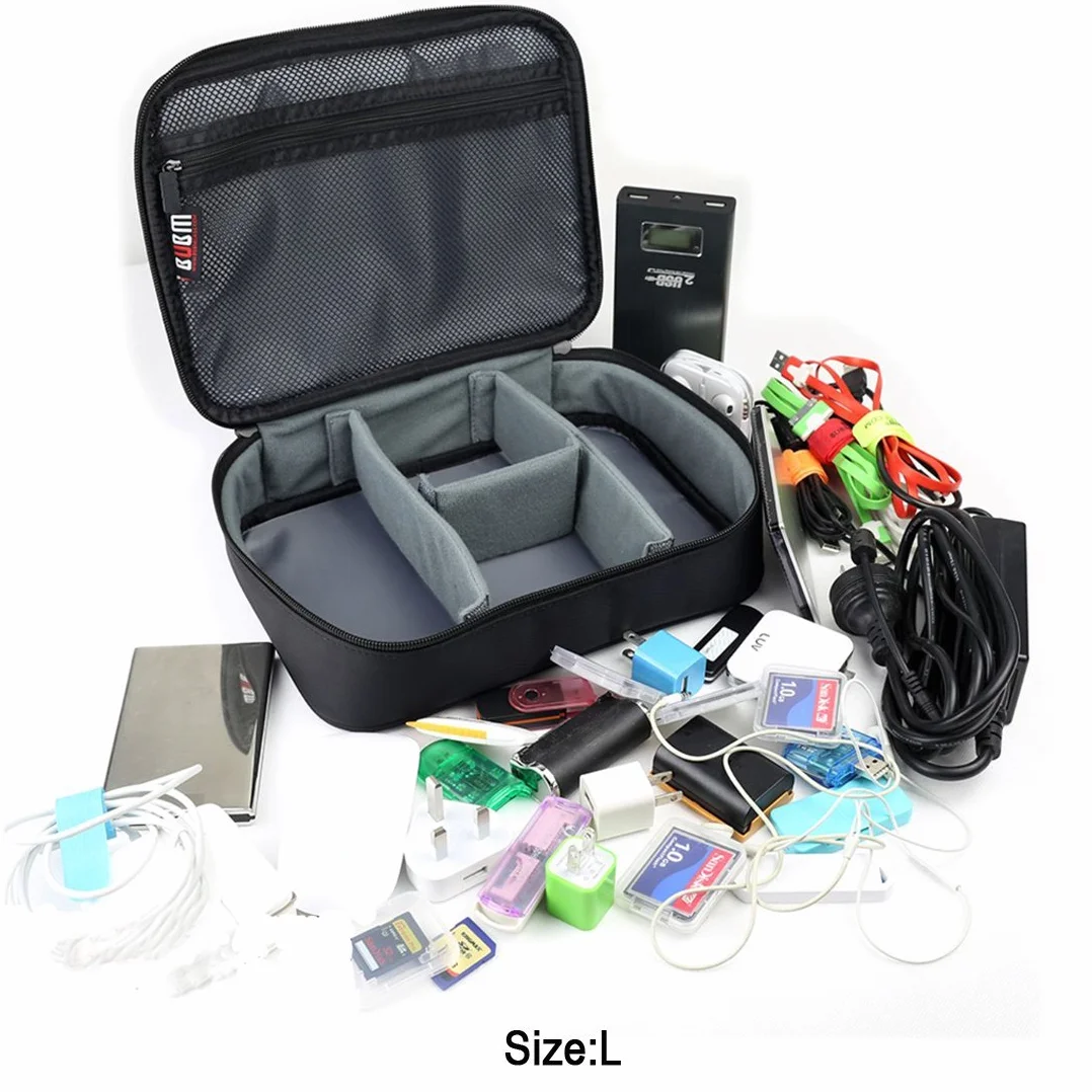 BUBM 3pcs/Set Waterproof Universal Electronics Accessories Travel Organizer Carrying Case Camera Lens Charger Cable Organiser Triple Set(Large, Medium, Small)-Black