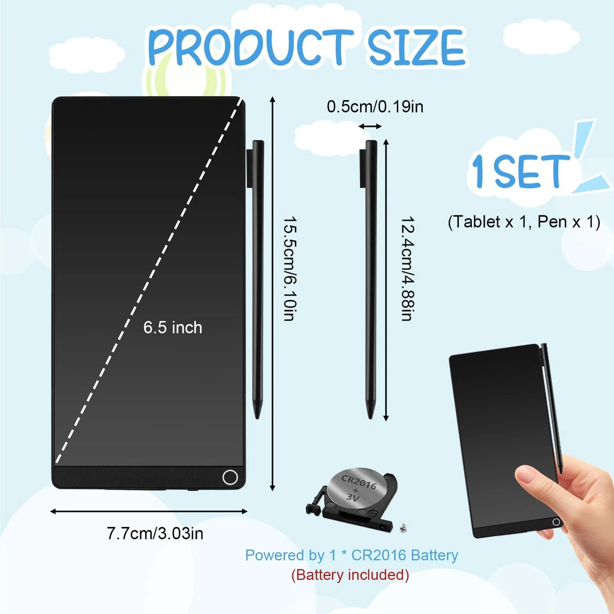 Tablette d'écriture LCD de 16,5 cm avec stylo pour adultes, bloc-notes électronique effaçable avec capteur Hall clair, bloc-notes de bureau de 16,5 cm, planche à dessin avec fonction de verrouillage