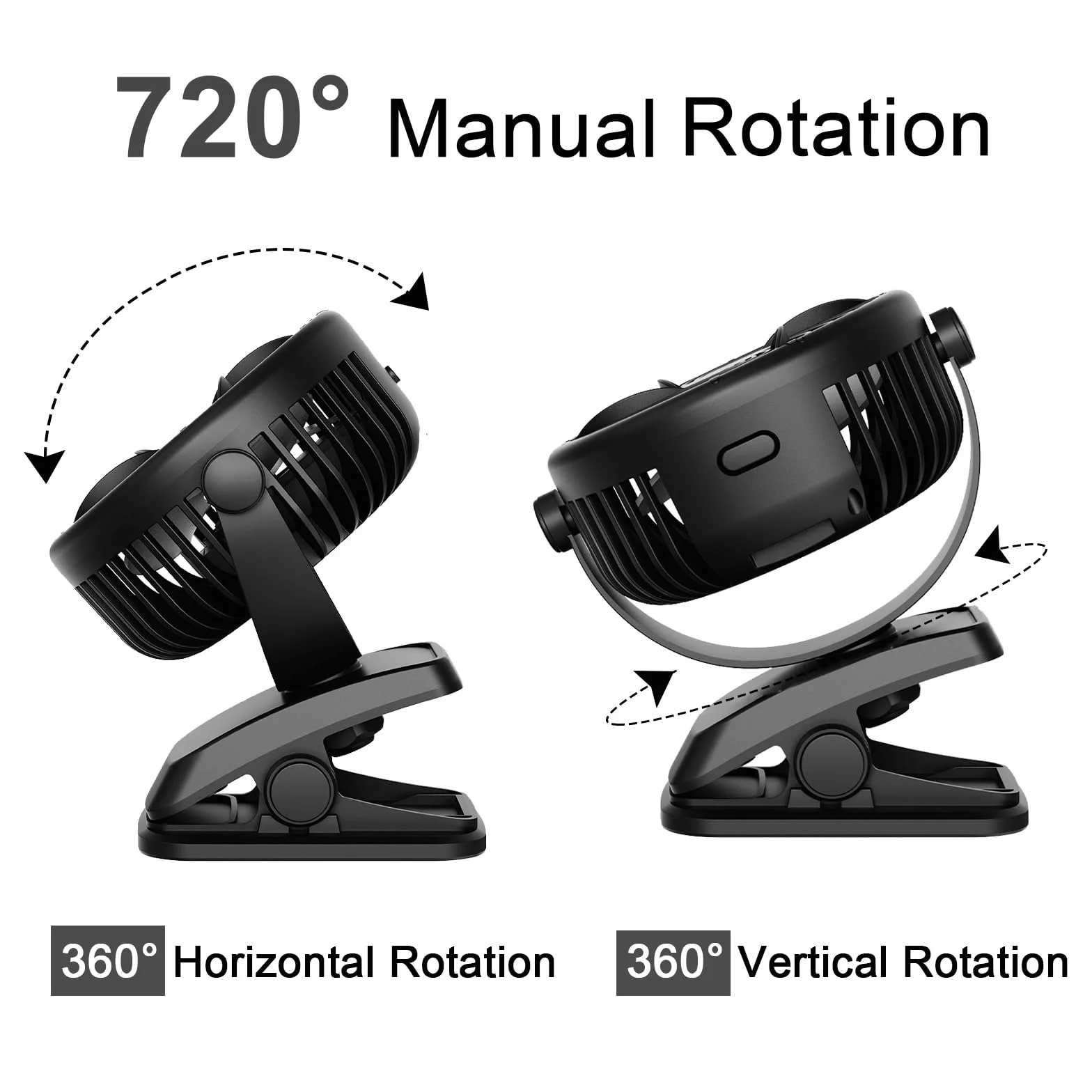 Mini Ventilateur Pince Silencieux, USB C Ventilateur Portable, Petit Ventilateur Bureau 3 Vitesses, Rechargeable Batterie Ventilateur de Table pour Chambre Poussette Camping Voiture Voyage
