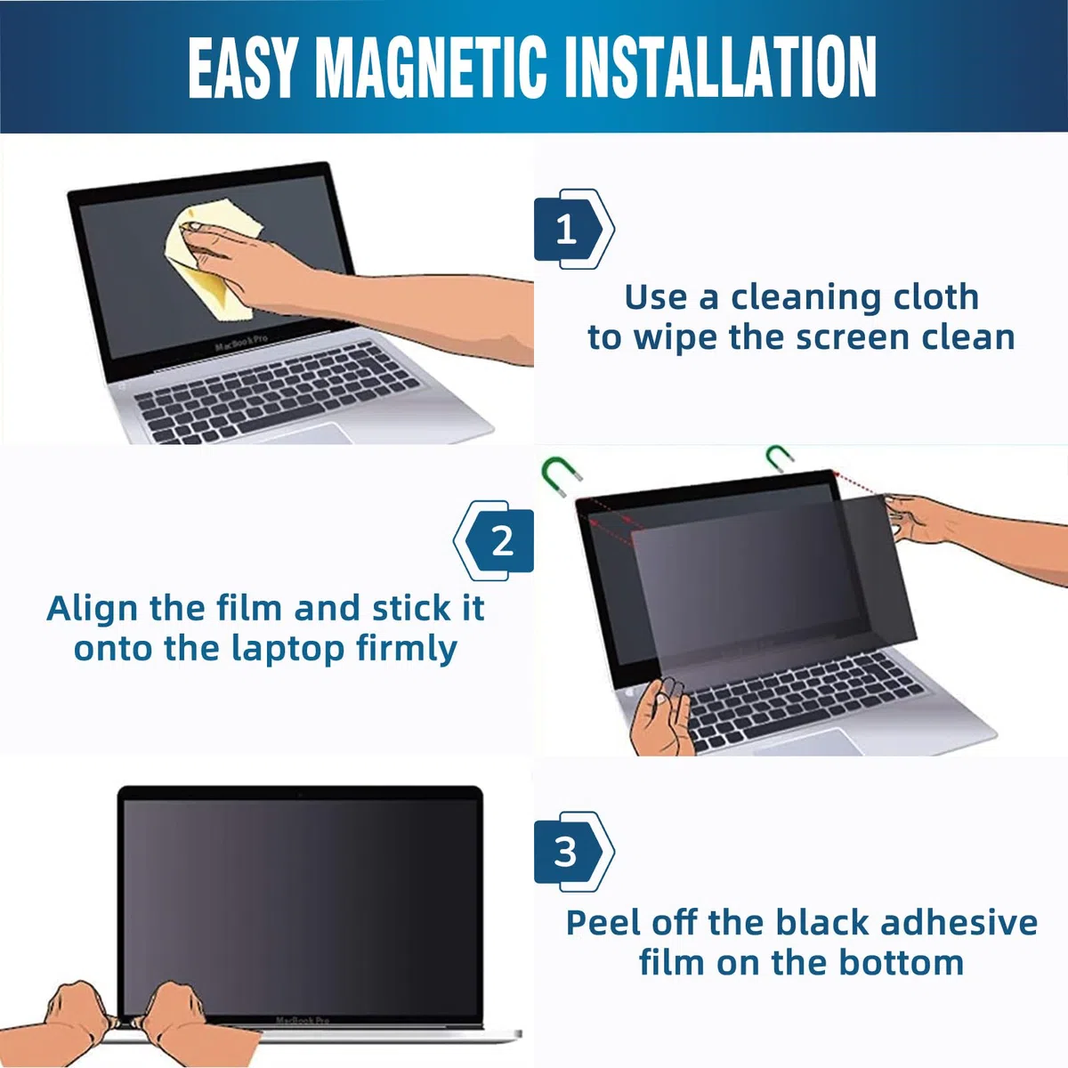 Magnétique Filtre de Confidentialité pour MacBook Air 13,6/13 Pouces (2022-2026, M2 M3 M4 M5), Anti-Lumière Bleue & Reflet Filtre écran Confidentialité Amovible pour MacBook Air 13"