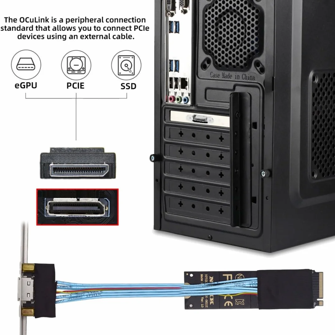 chenyang Oculink SFF-8612 vers PCI-E 4.0 NVME M.2 M-Key Câble d'extension avec support de fente 8/12 cm pour carte graphique externe et SSD