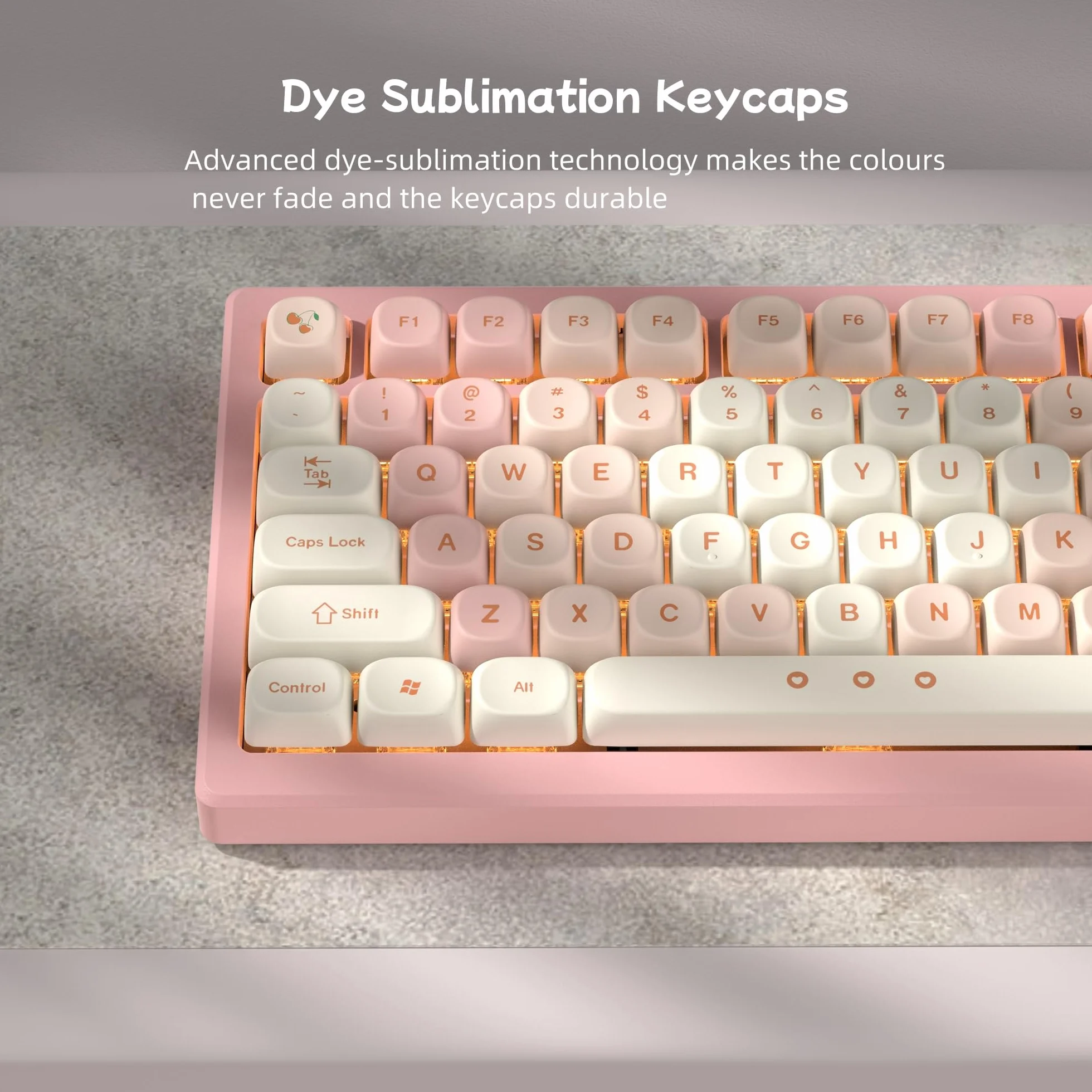Touches PBT 143, MOA Profile Dye-Sublimation, Custom Keycaps Set ANSI/ISO UK pour 61/64/68/84/87/100/104/108 pour Cherry MX Claviers Mécaniques, Rose (Seulement Touches)