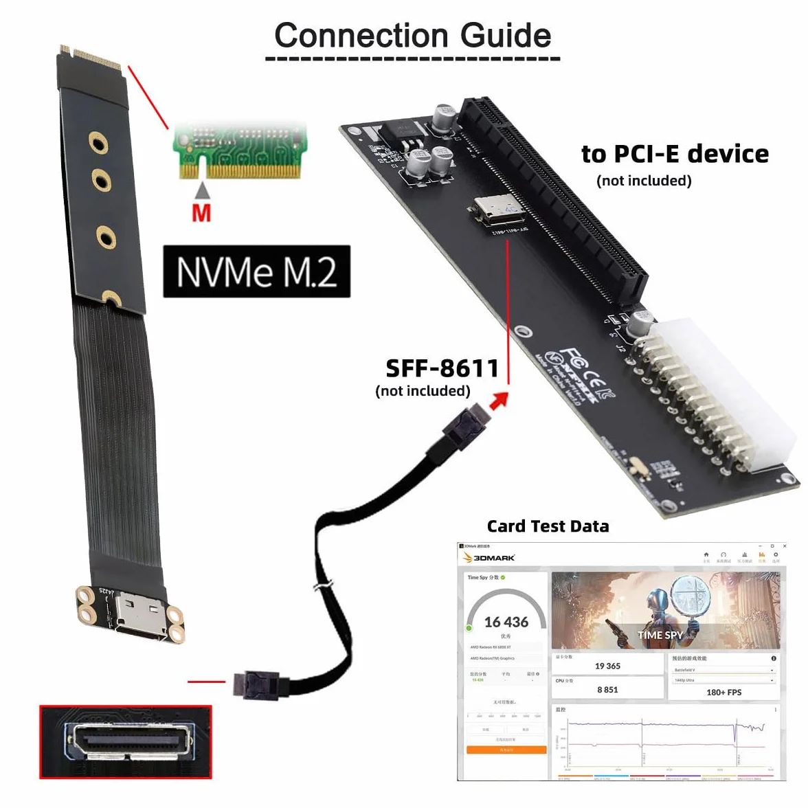Câble hôte 2280 NGFF PCI-E4.0 M.2 M-key vers Oculink SFF-8612 SFF-8611 15 cm pour NVME U.2 SSD Egpu