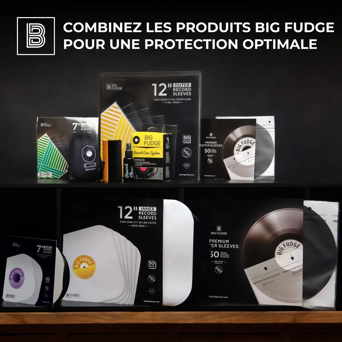 Big Fudge Pochettes intérieures pour Disques Vinyles - 30.5cm x 50 Pièces - Papier Épais et sans Acide Protection de Vinyle - Pochette Intérieure Antistatique Disque 33 Tours