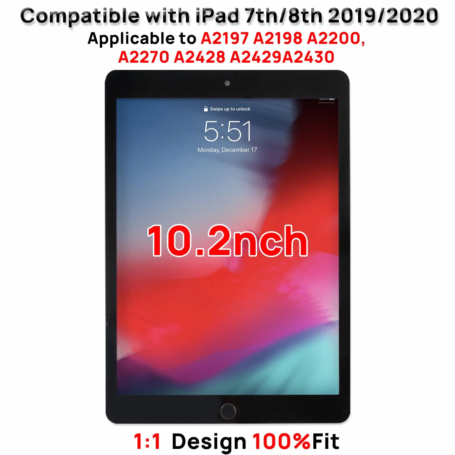 Écran tactile de rechange pour iPad 7 7e/8ème génération 2019 2020 10,2" pour 7ème ou 8ème génération A2197 A2198 A2200, A2270 A2428 A2429 A2430 avec bouton Home