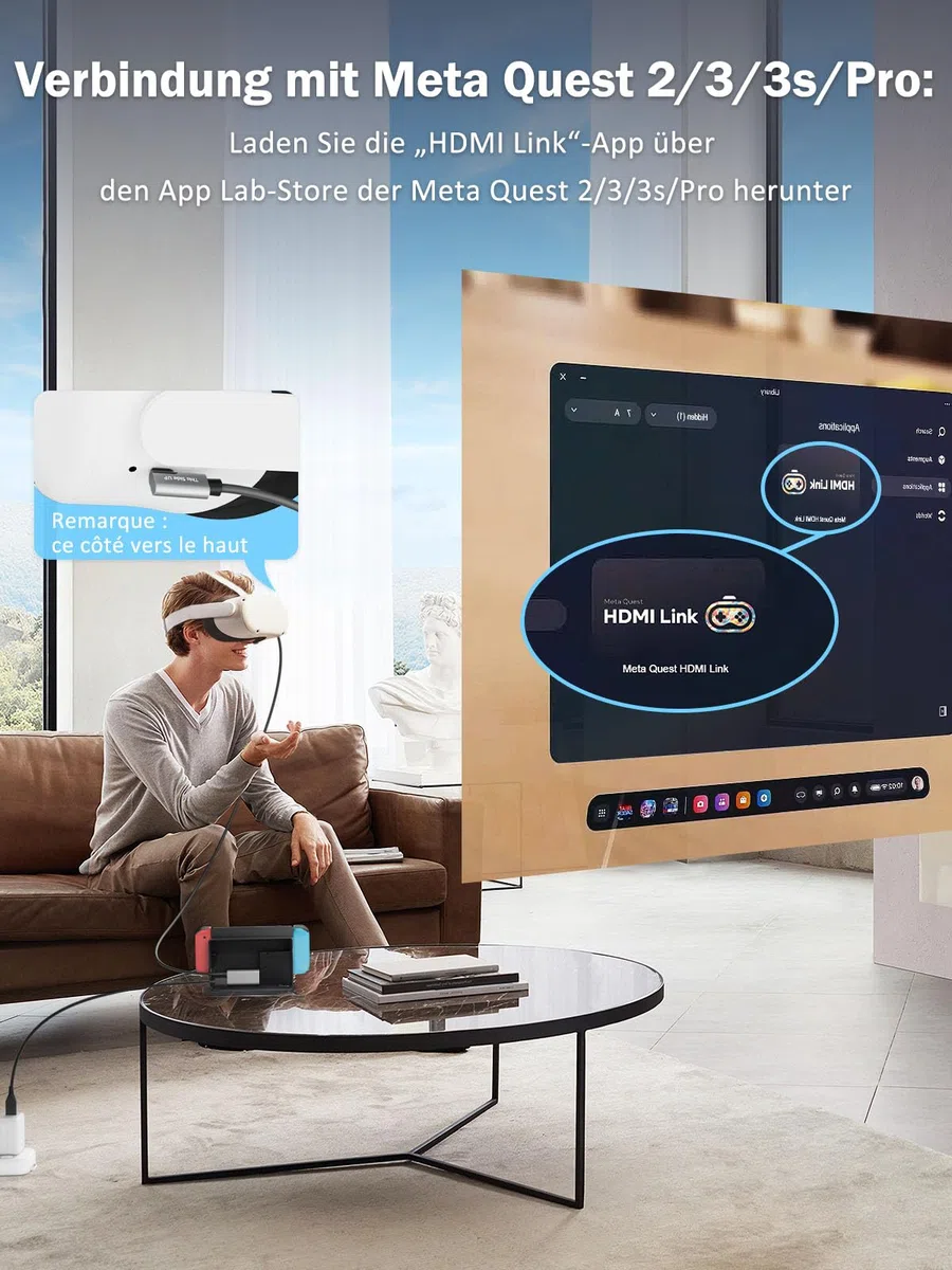 Carte de Capture Vidéo avec PD 100W pour Meta Quest 2/3/3s, Adaptateur HDMI vers USB C/A 1080P60, Plug & Play pour Streaming, Enregistrement de Jeux, OBS, Switch, PS4/5, Xbox, Caméra, VR