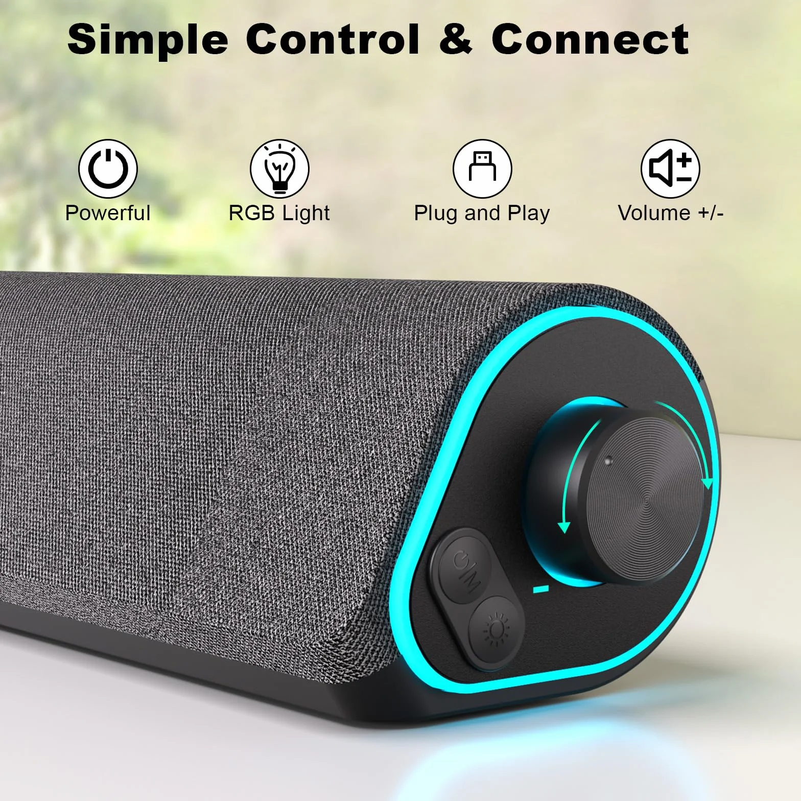 SOULION R50 Enceinte PC pour Ordinateur Portable, Tablette, Moniteur | Bluetooth & 3,5 mm, Alimenté par USB, Barre de Son PC, RGB, 42 x 8 x 9cm