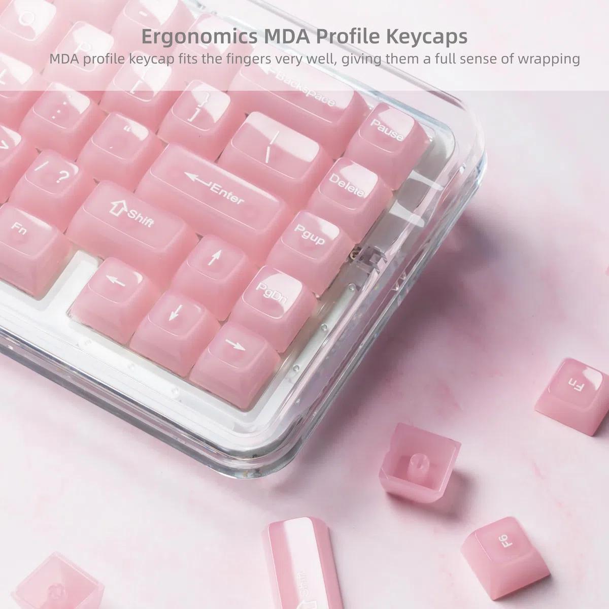Womier Lot de Touches de Clavier Transparentes 60, 65, 75, 100%, gelée Transparente, Mignonnes et personnalisées pour claviers mécaniques Cherry MX, Kailh, Outemu, Gateron (Profil MDA)