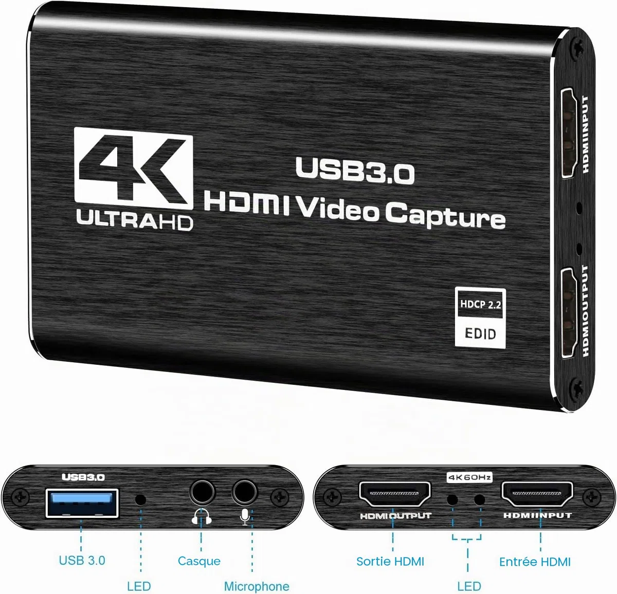 Carte de capture vidéo HDMI Azuxreza pour commutateur, 4K pour le streaming avec USB 3.0 et 2K 30 FPS Game Capture pour Nintendo Switch/PS5/Xbox/PS4/Steam Deck