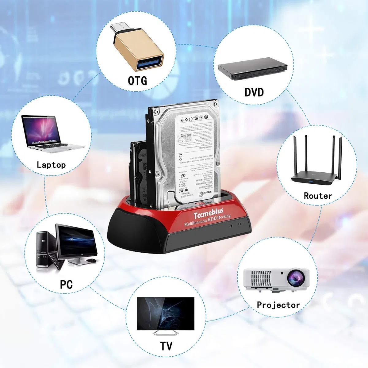 USB 2.0 Station d'accueil pour Disque Dur, TCC-S867-DE USB 2.0 à SATA IDE Dual Slots Boîtier de Disque Dur Externe, pour 2.5 "3.5" SSD IDE SATA I/II/III HDD