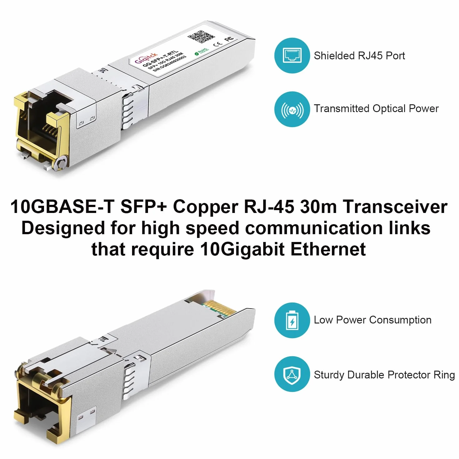 Newest 10GBASE-T SFP+ à RJ45 Transceiver, 10G Module SFP+ vers RJ45 en Cuivre 10G avec Puce Realtek pour Cisco SFP-10G-T-S, Ubiquiti UF-RJ45-10G, Netgear, Supermicro, Linksys, jusqu'à 30m