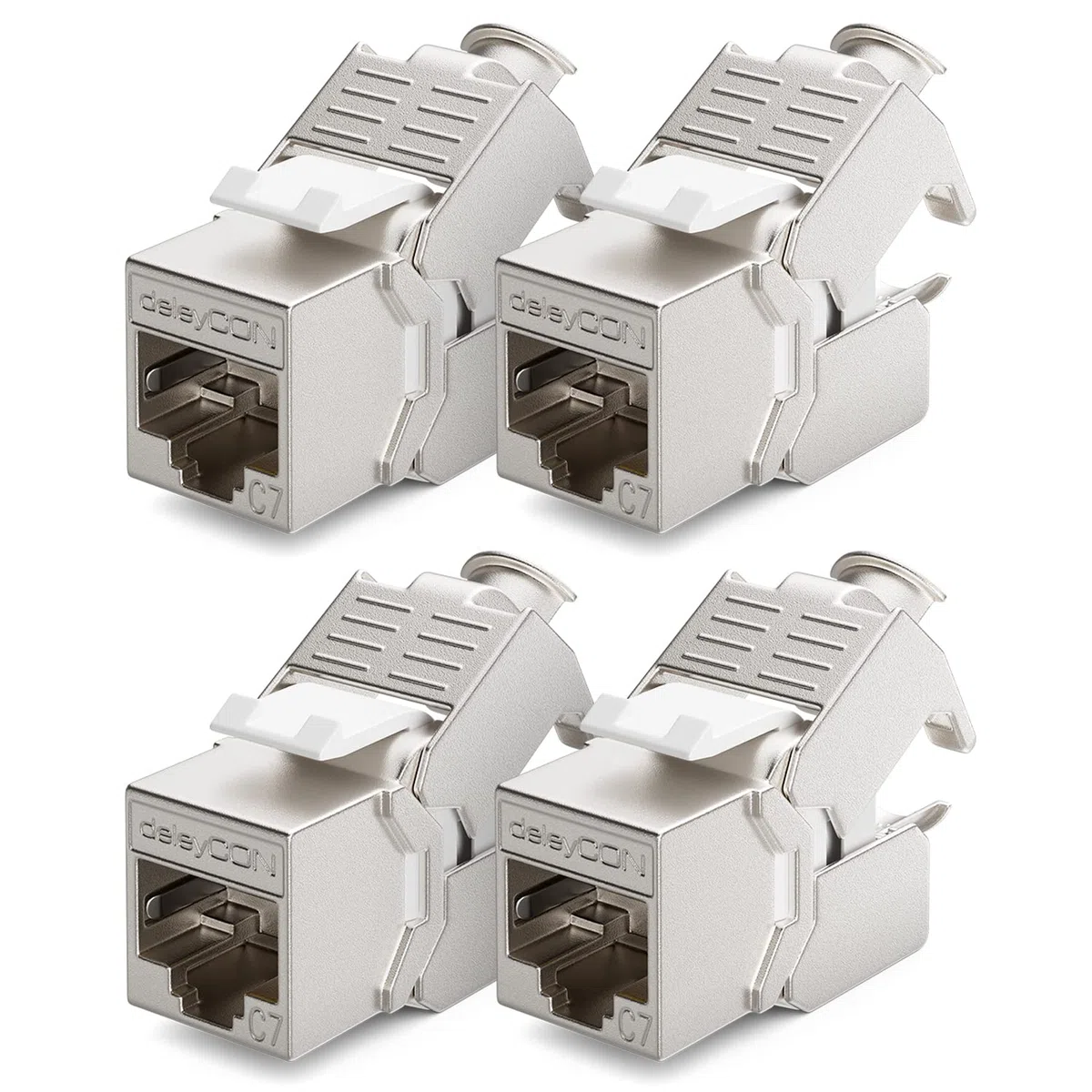 deleyCON 4X Module Keystone Cat 7 Optimal pour Câbles CAT7/CAT6/CAT6a - Compatible avec Câbles D’Installation, de Raccordement et Réseau - Blindage STP - Port RJ45-1000 MHz, 10 Gbit/s - (LSA)