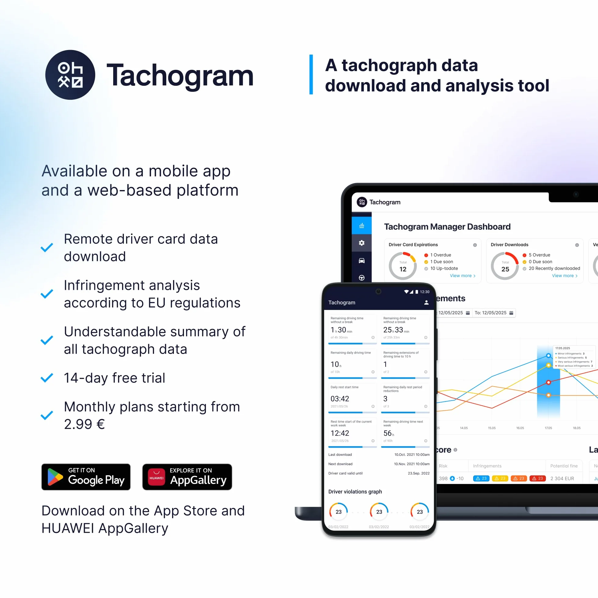 Lecteur de Carte Chronotachygraphe - Lecture, téléchargement, Suivi et Analyse des données tachygraphes des Cartes conducteurs Directement sur Votre téléphone avec Tachogram
