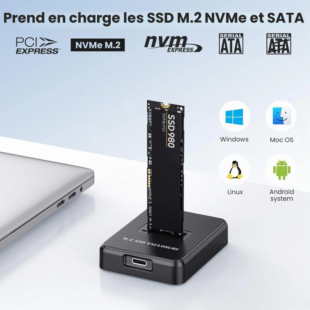 Station d'accueil SSD M.2 NVMe & SATA USB 3.1 Gen2, adaptateur USB NVMe 10 Gbps pour clé M/B+M, station d'accueil NVMe et adaptateur SATA, station d'accueil USB NVMe haute vitesse pour SSD 2230/2242