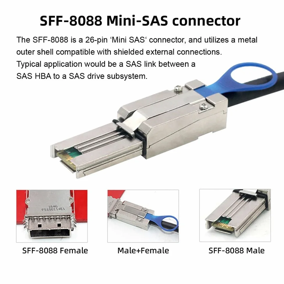 Cablecc 1 m Mini externe SAS 4 x SFF-8088 à SFF 8088 Câble de données