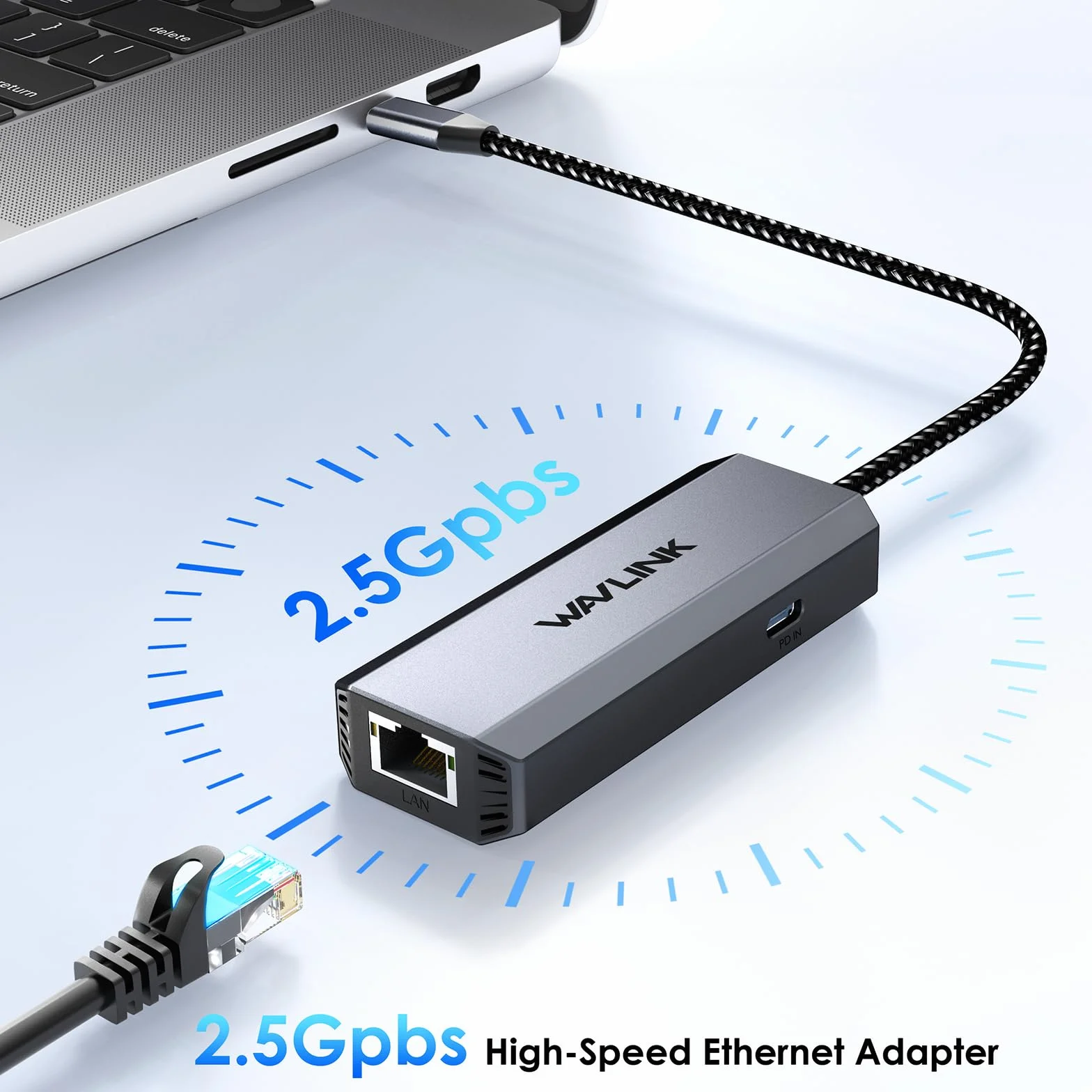 WAVLINK Adaptateur USB-C vers Ethernet, 2.5 Gbps RJ45 Plug and Play Adaptateur réseau, Adaptateur Internet Filaire avec PD 95W, Compatible avec Windows/Mac OS/iOS/Linux/Chrome OS