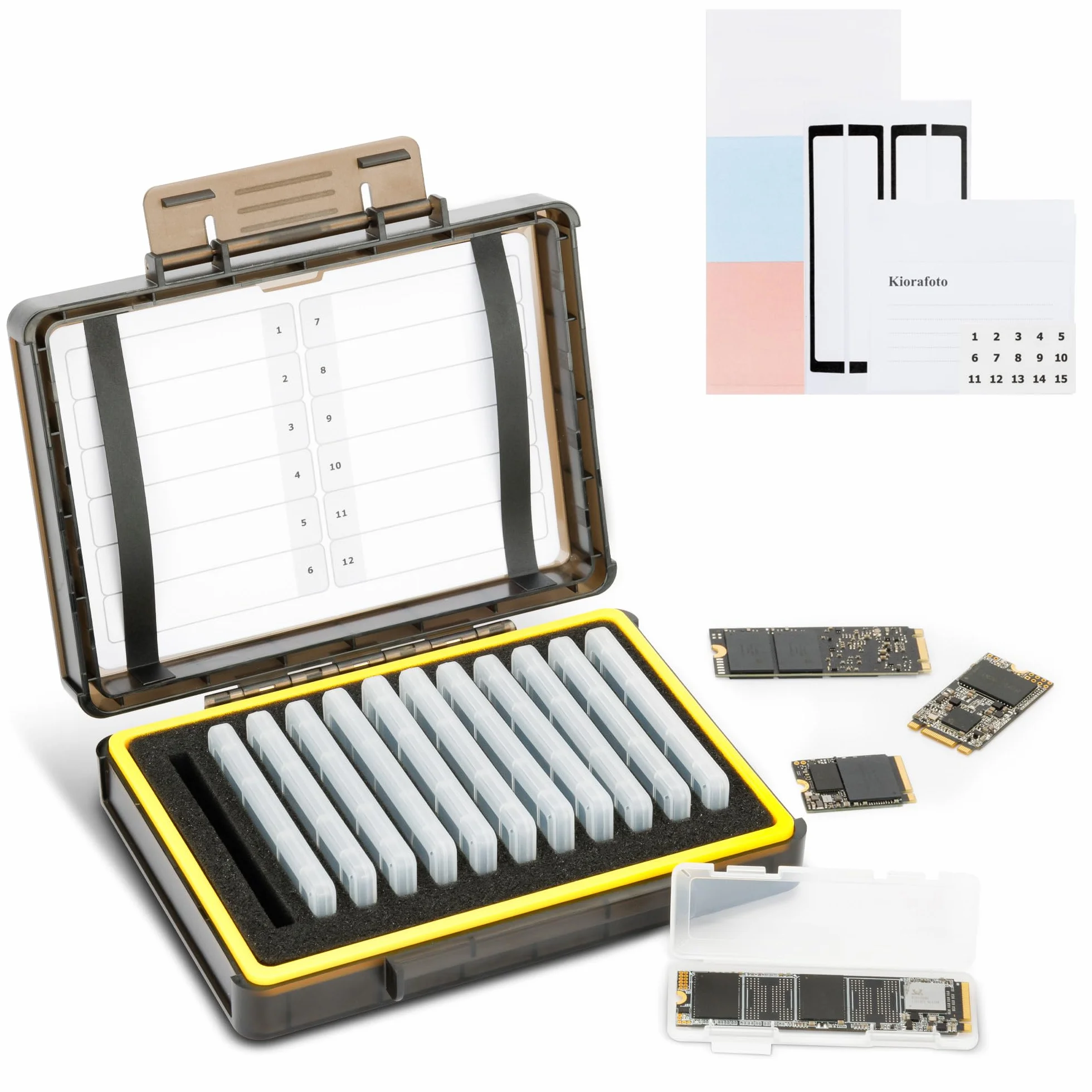 Support Dur M.2 SSD Dual Protect avec 12 PCS Individual Clear M.2 NVMe Case pour Stockage de disques SSD M.2 2280 2260 2242 2230, résistant à l'eau et aux Chocs