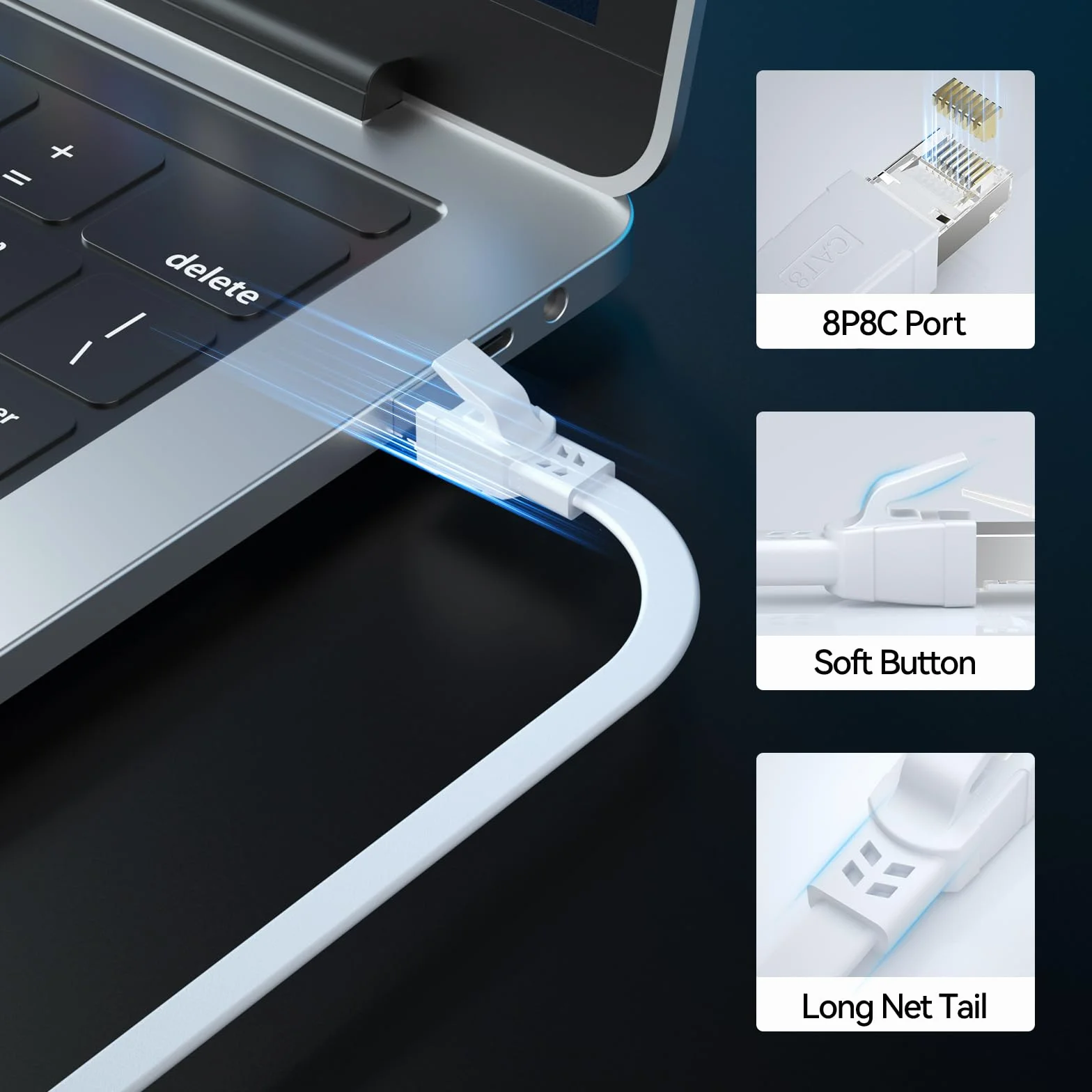 Câble Ethernet Cat8 0,5m 10 Pièces, 40 Gbit/s 2000 MHz Câble Réseau Gigabit LAN Haute Vitesse Avec RJ45 et Connecteur Plaqué or Câble Internet pour Routeur, pour Laptop, pour TV - Blanc