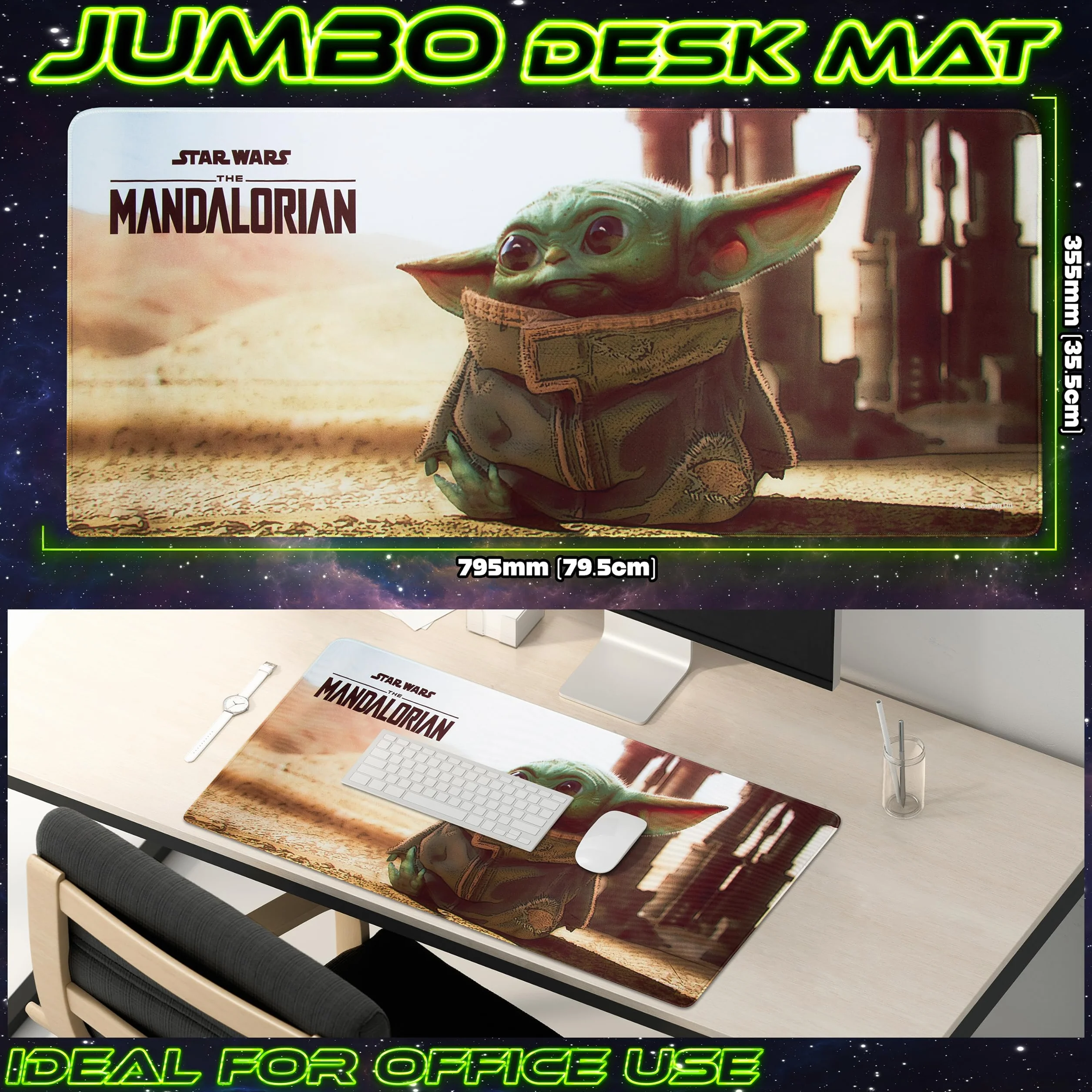 Disney Tapis de Souris XL Dessous de Bureau Mouse Pad Format 80x36 cm Accessoire de Bureau Lilo et Stitch Mandalorian (Multicolore Mandalorian)